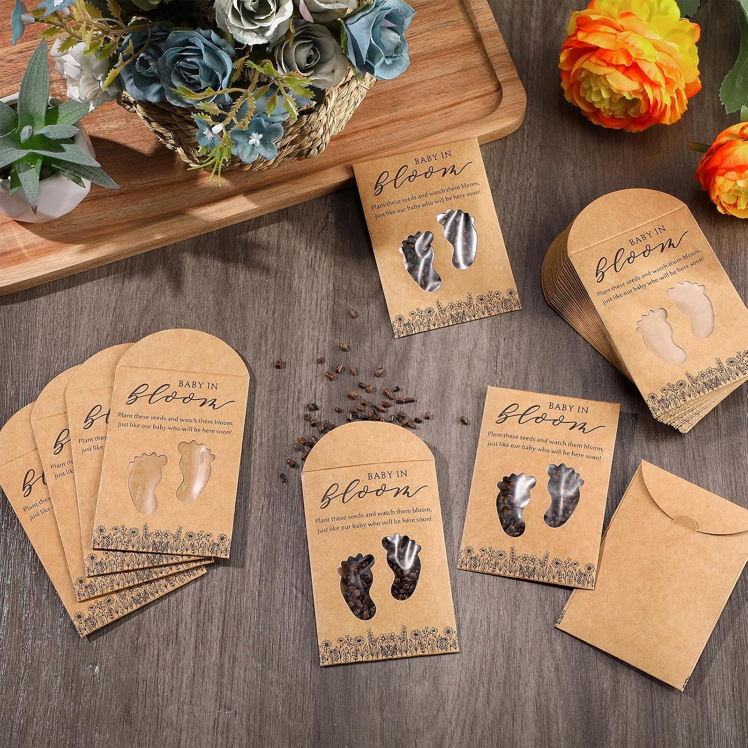 Fumete 50 Pack Baby in Bloom Seed Packets Baby Shower, Footprints image 5