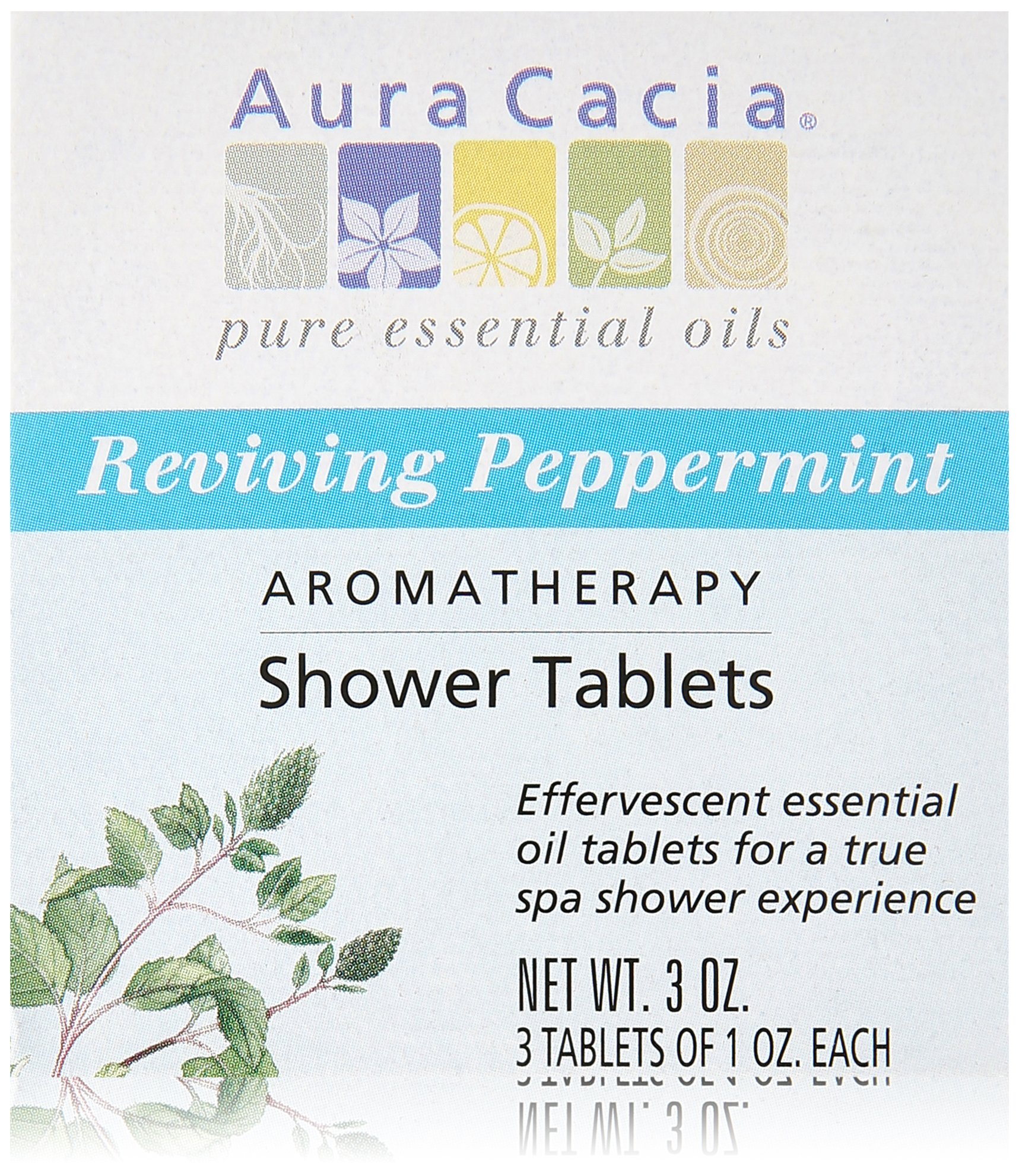 Aura Cacia Peppermint Shower Tablets - Reviving Aromatherapy Steamers with Pure Essential Oils - Energizing Morning Shower Experience | 3 Ounce (Pack of 3)