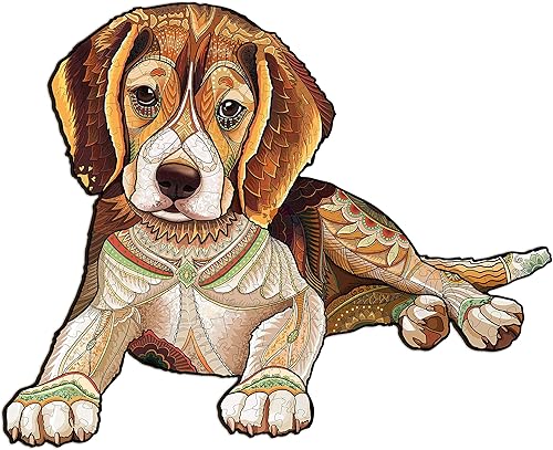 WOODBESTS Rompecabezas de madera para adultos, rompecabezas Beagle (M, 154 piezas, 12.6 x 10.2 pulgadas), hermosa caja de madera, rompecabezas de
