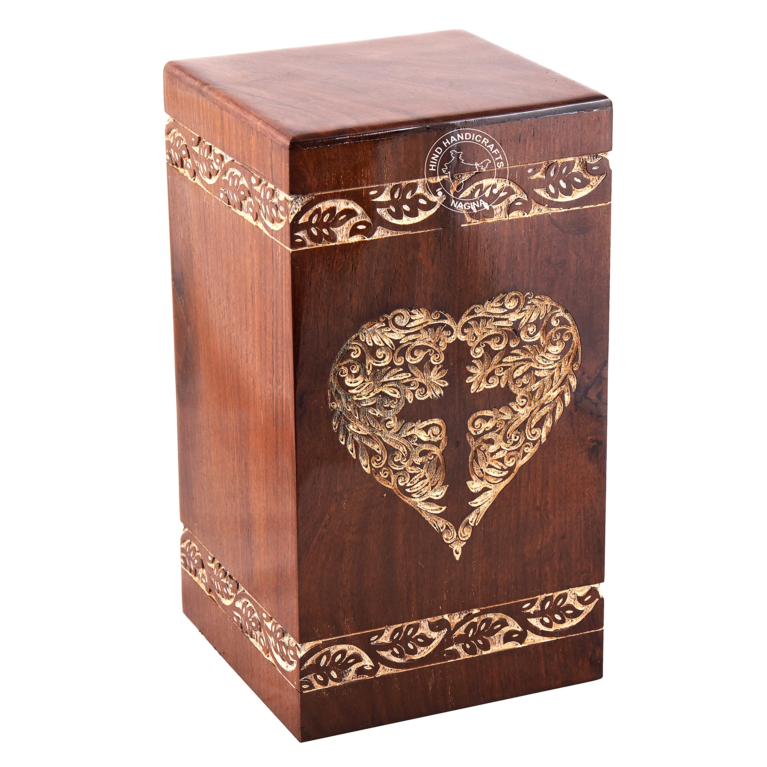 Urne funéraire en bois au design Croix Cœur de Vie pour souvenir à la maison