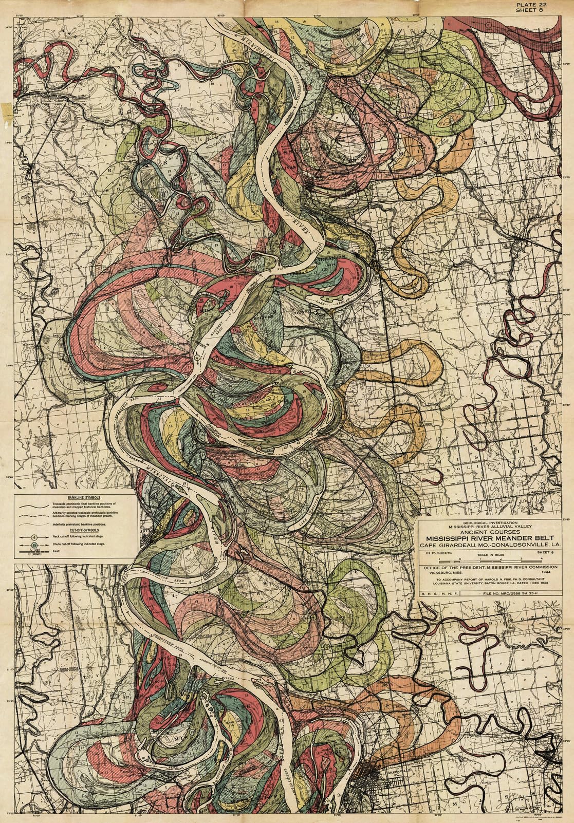 Sheet 8-1944 Mississippi River Map - River House Decor Wall Art Gifts - Harold Fisk Ancient River Meander Alluvial Valley Poster Mississipi Mississ Missipi 11x16 inches Unframed. - Image 8