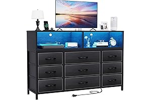 Black Boys Dresser with LED Lights and Power Outlets