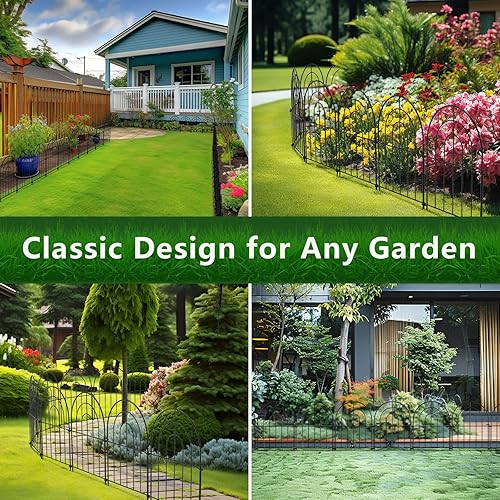 Vista 15 de Valla decorativa de jardín de 32 pulgadas x 16 pies, paquete de 12 valla de metal inoxidable sin excavación, barrera de animales para perros, malla