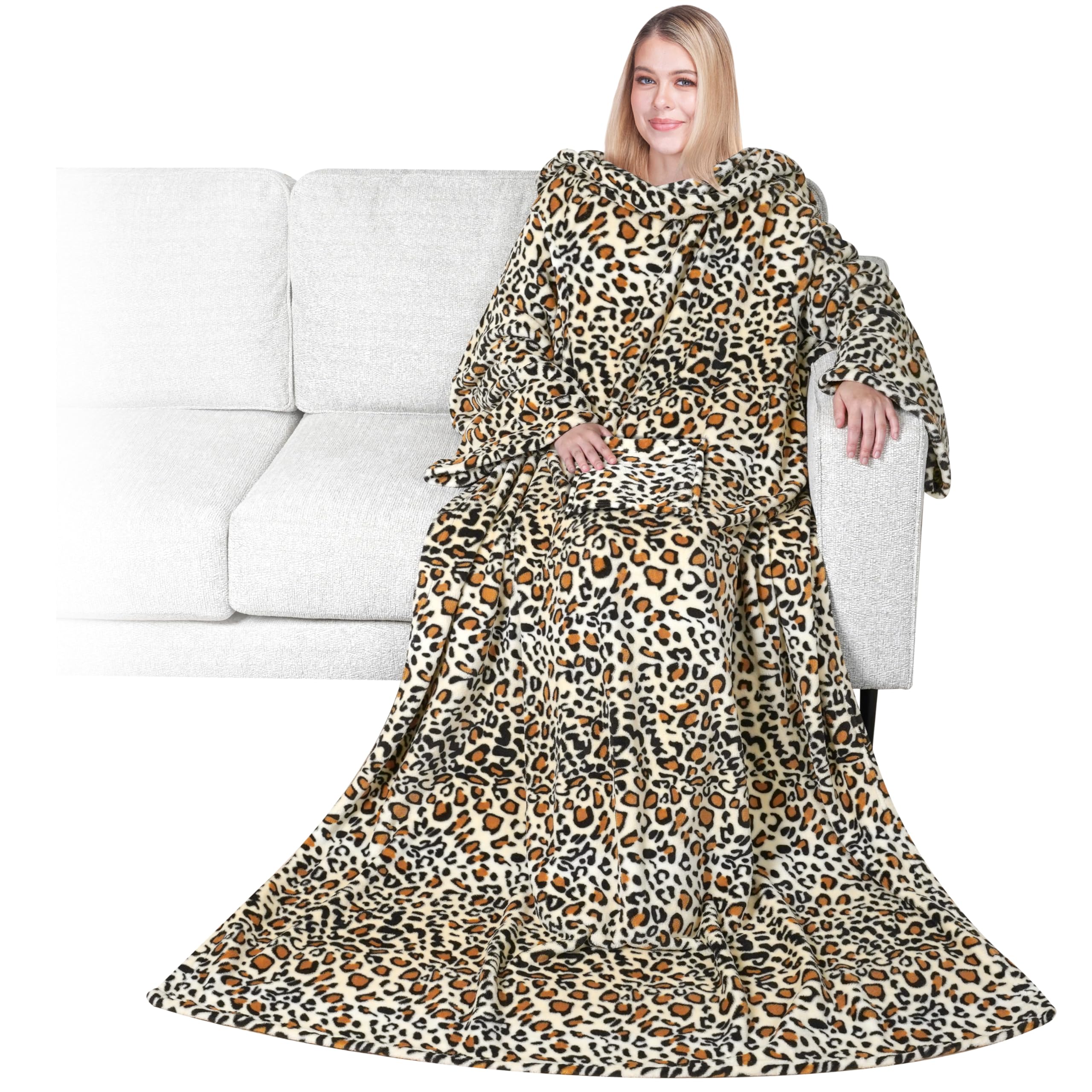 (パビリア) Pavilia プレミアムフリースブランケット 袖付き 大人用 男女兼用 マイクロプラッシュ 暖かで心地よく格別にソフト 軽量 機能的 着用できるスロー (掛け布) Regular Pocket 43224-16154