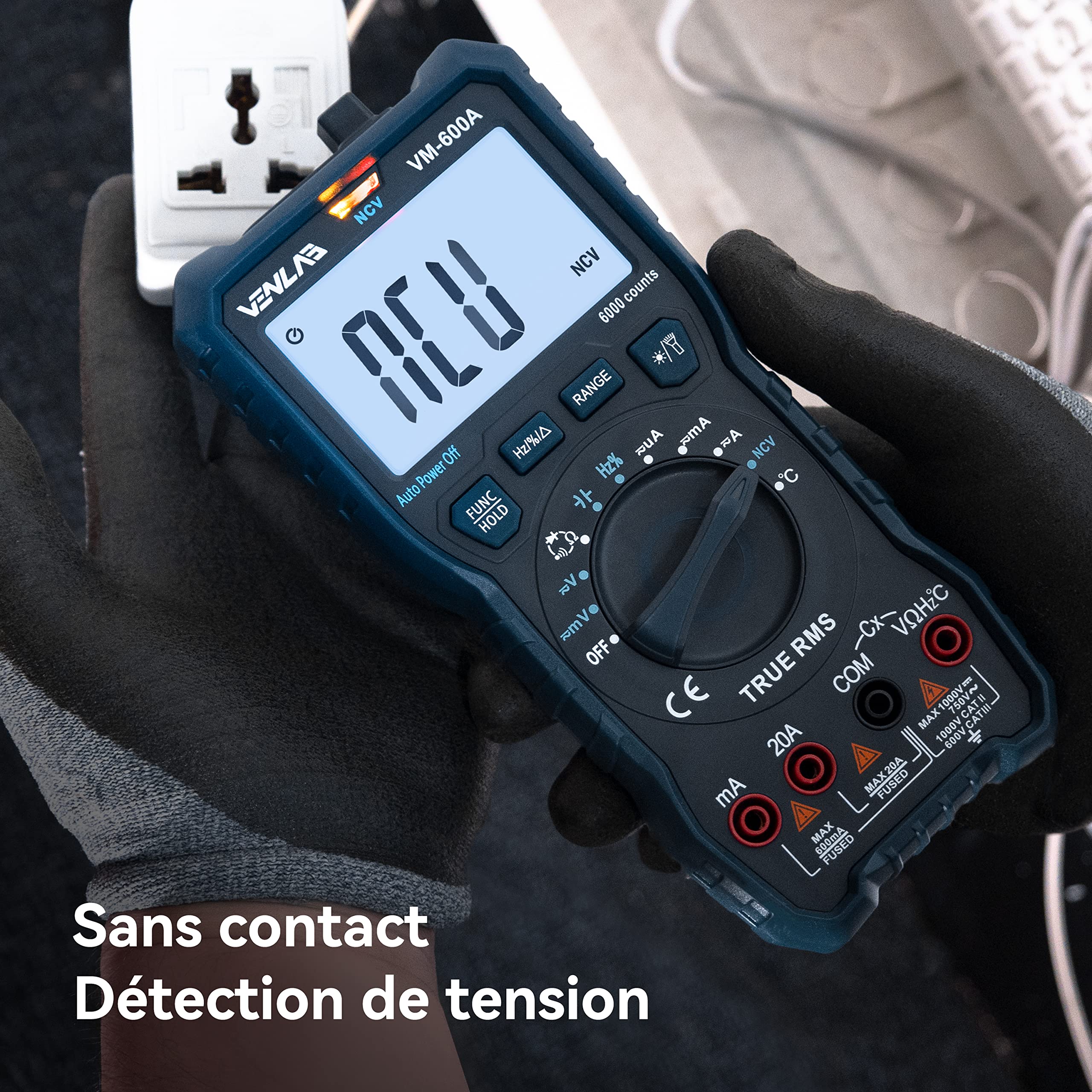 Multimètre Numérique TRMS 6000 Comptes, Multimètre Automatique VENLAB, Voltmètre, Testeur Electrique, Mesure Tension Courant CA/CC Résistance Diodes Continuité Capacité Température