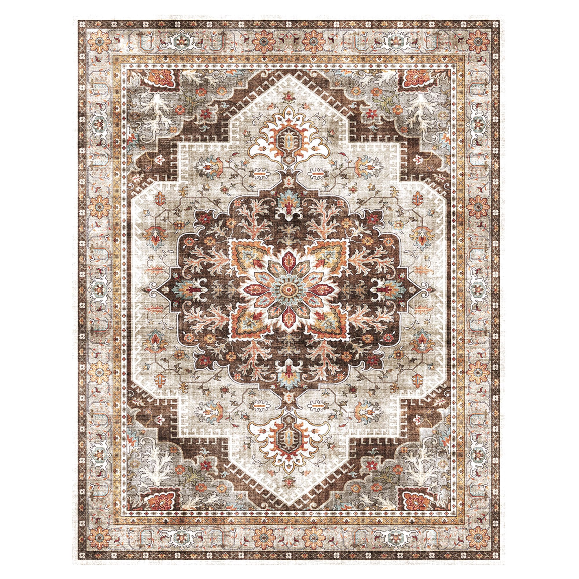 Gertmenian Indoor Easy-Care & Washable Area Rug – 8x10 Large, Ideal for High Traffic Areas in Living Room, Bedroom, Entryway – Erin Brown, 23275