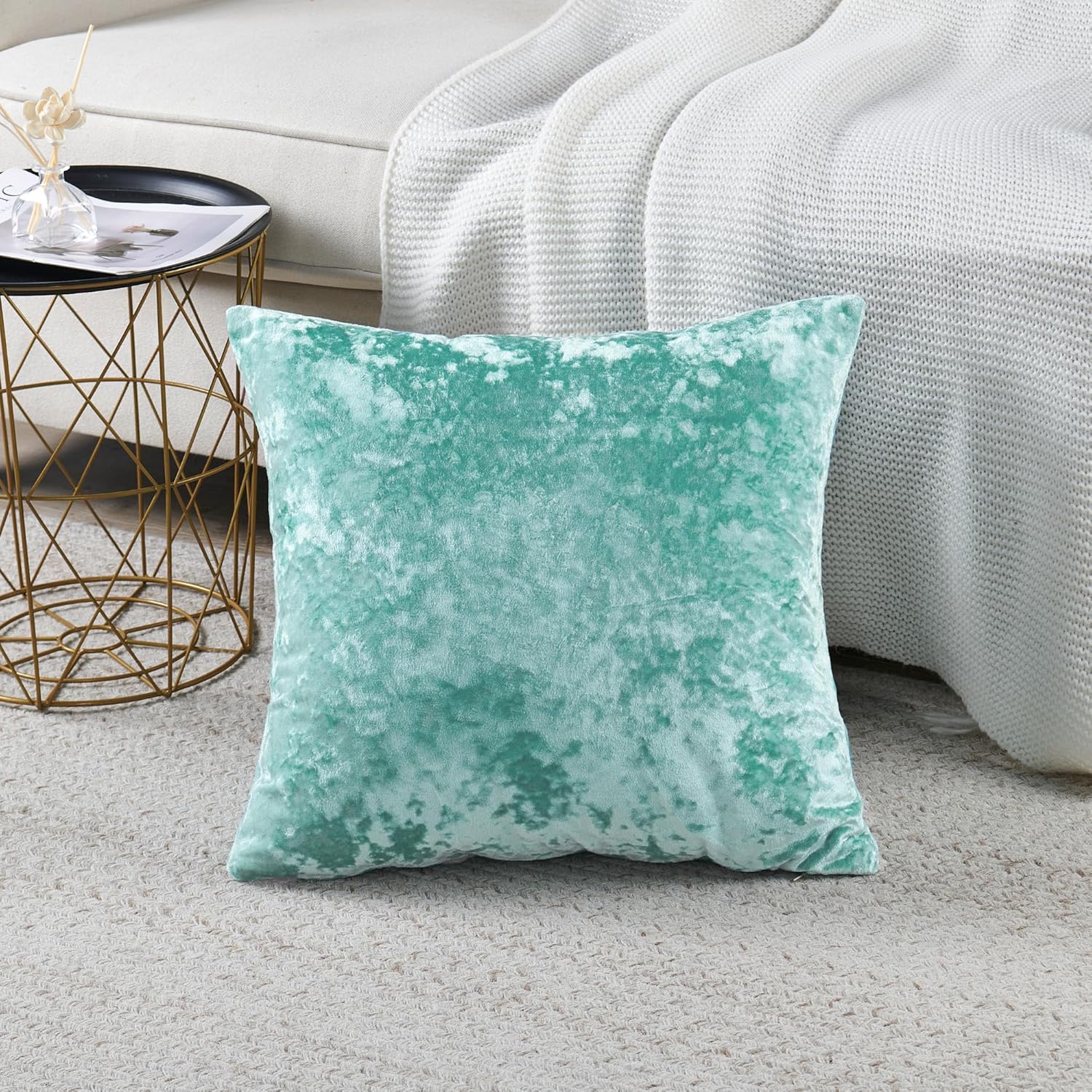 Home Soft Things Crushed Velvet Decorative Throw Pillow Cover 4 Piece, North Sea, 20'' x 20'', Soft Accent Square Couch Cover for Living Room Bedroom