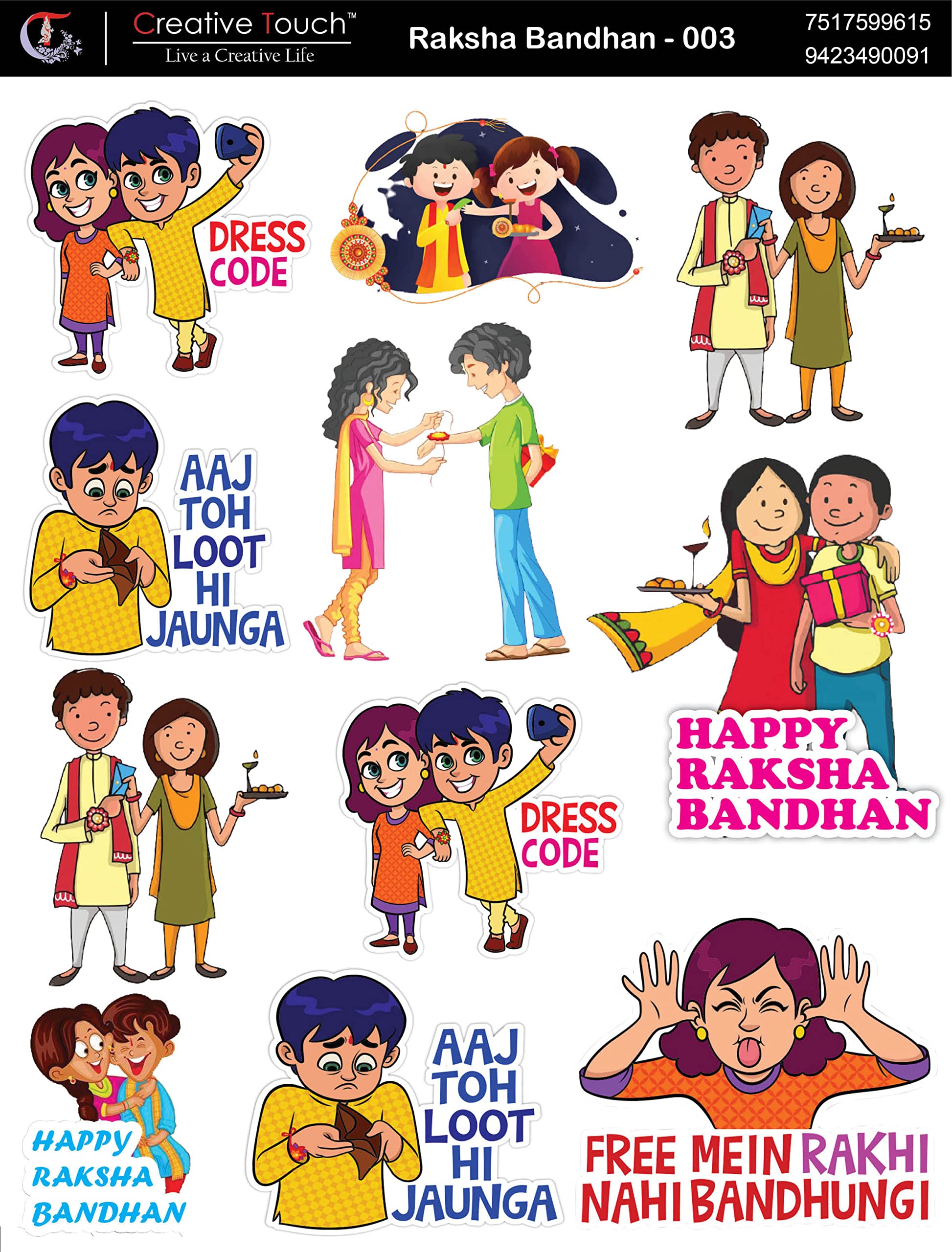 Creative Touch (Pack of 3) Festive Multicolour Tag Sheets - Ideal for Celebrations and Scrapbooking | Tag Sheet for Raksha Bandhan (NOT Sticker)