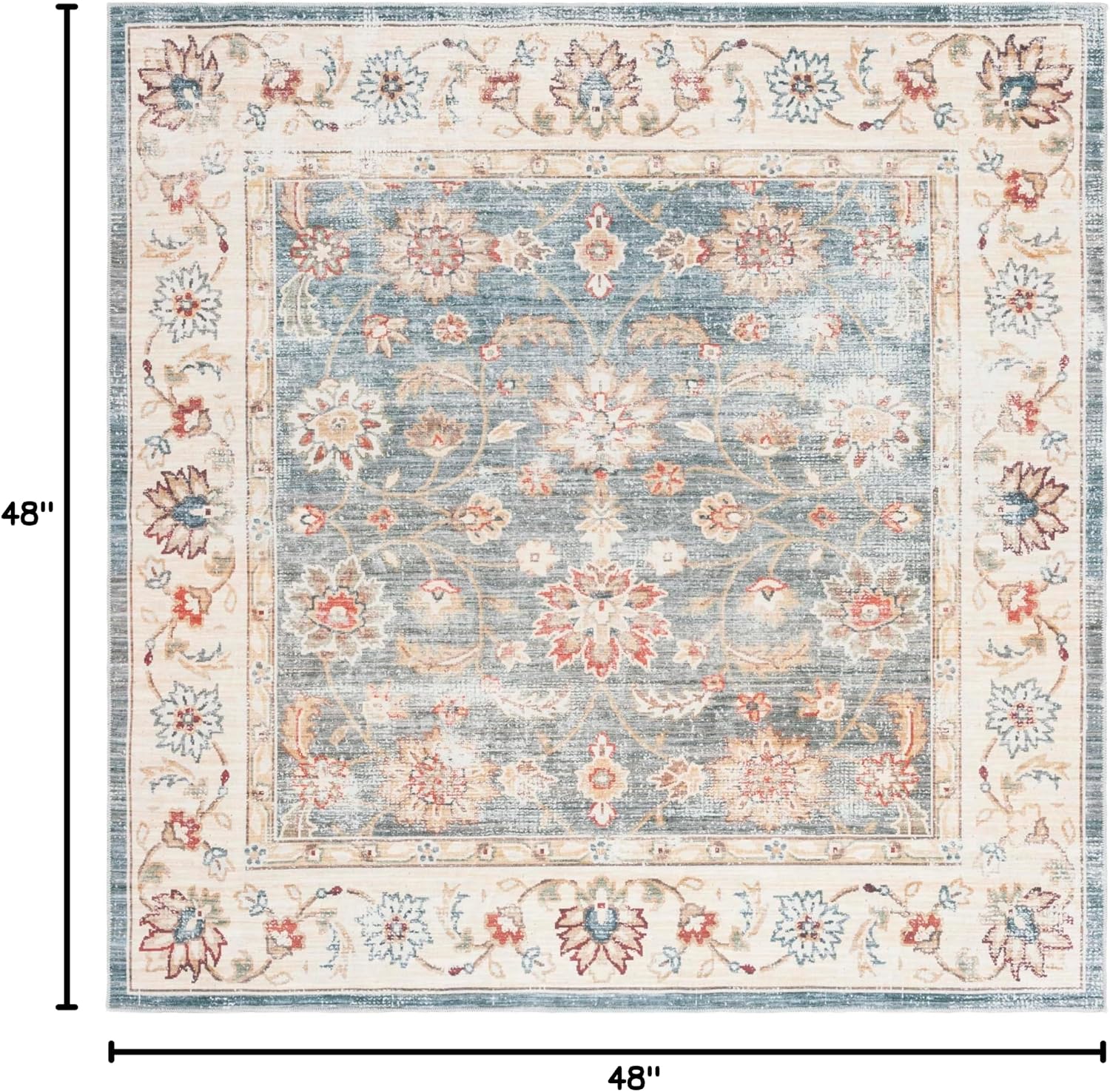SAFAVIEH Washable Rug Arizona Collection - 4' Square, Green & Beige, Slip Resistant & Easy to Clean, Ideal for Foyer, Kitchen, Nursery, Office, Bedroom (ARZ112YSQ)