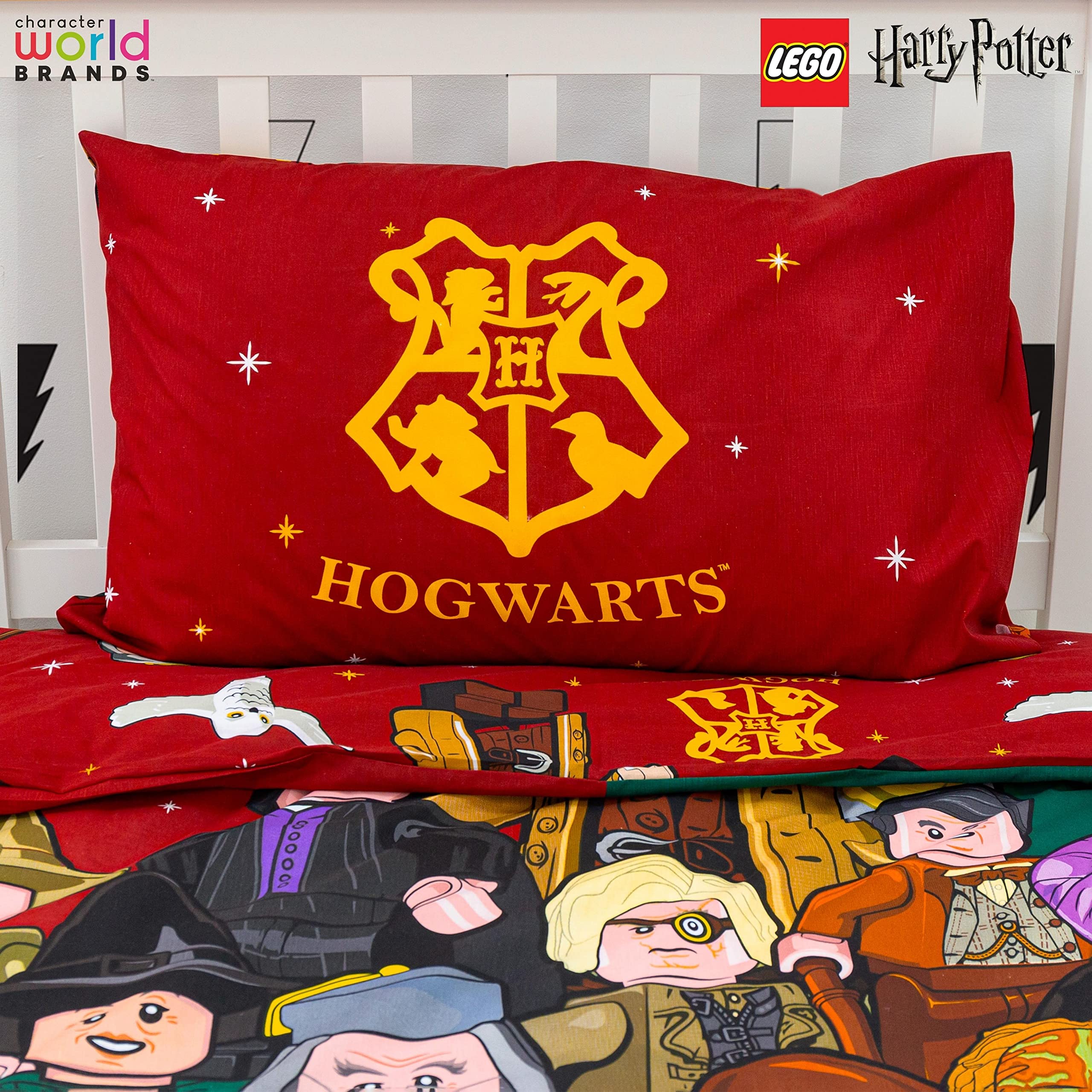 HARRY POTTER Set copripiumino singolo LEGO® con licenza ufficiale LEGO® | Biancheria da letto reversibile su 2 lati con federa coordinata, in policotone, design LEGO® | Character World Brands