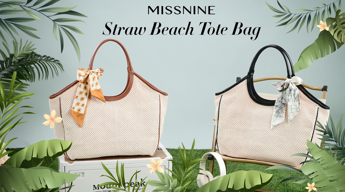 Bolso tote grande de paja tejido para mujer miniatura 7