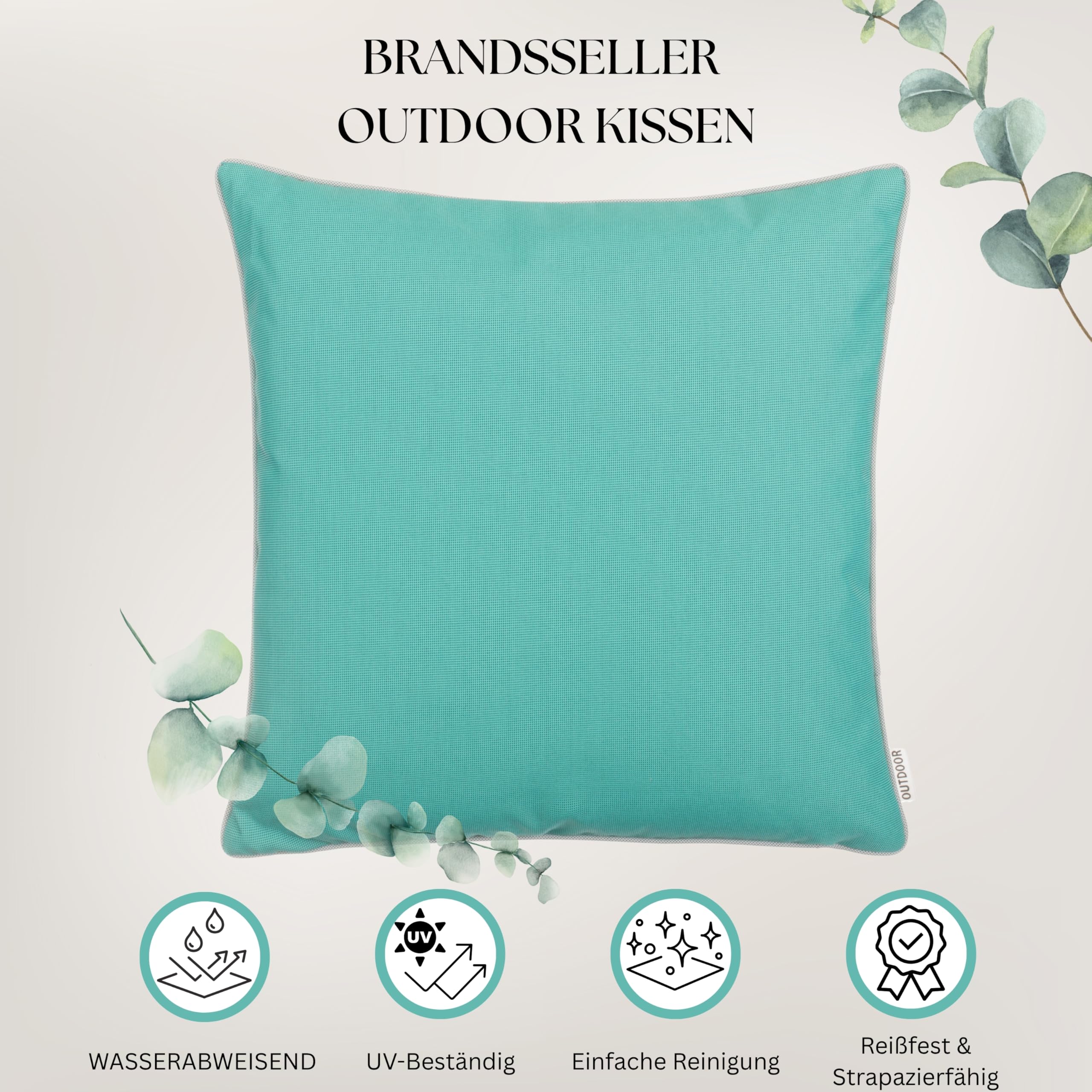 Set de 2 Cojines de exterior Brandsseller 45x45 cm – Cojines decorativos impermeables con Ribete – Resistentes a la intemperie para Jardín, Sofá, Balcón y Terraza – Turquesa