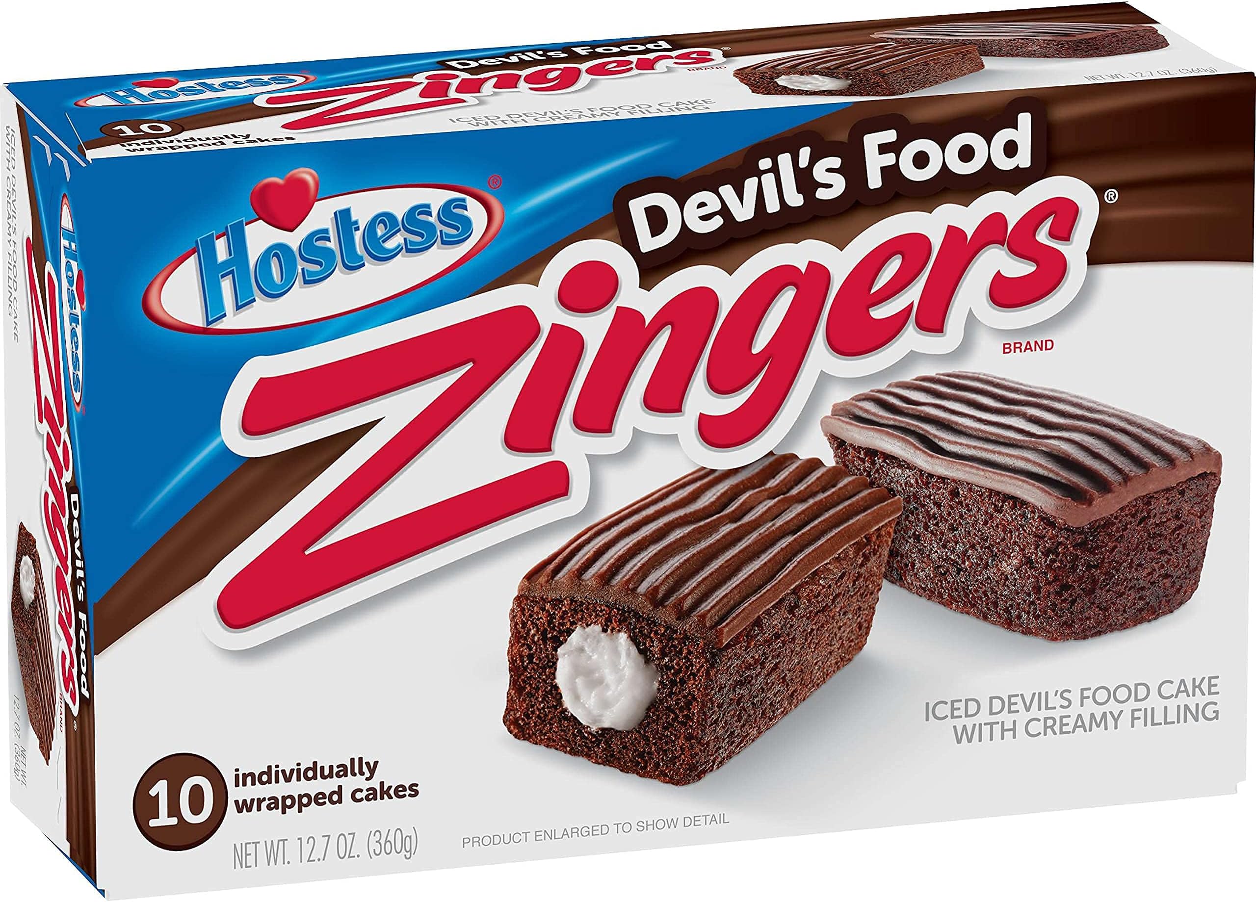 Hostess Iced Devil's Food Zingers | 12.7 Ounce | 10 Count | Pack of 2 (20 Total Zingers)