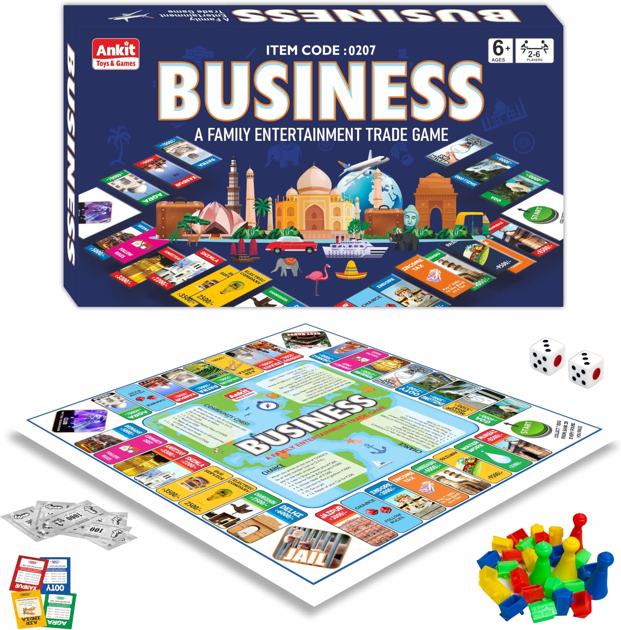 Ankit Toys & Games Business Board Game for Kids & Family Entertainment Indian Real Estate Strategic Trade and Property Management Basic Business Game for Ages 6+ (Board Size 38 * 38 Cm)