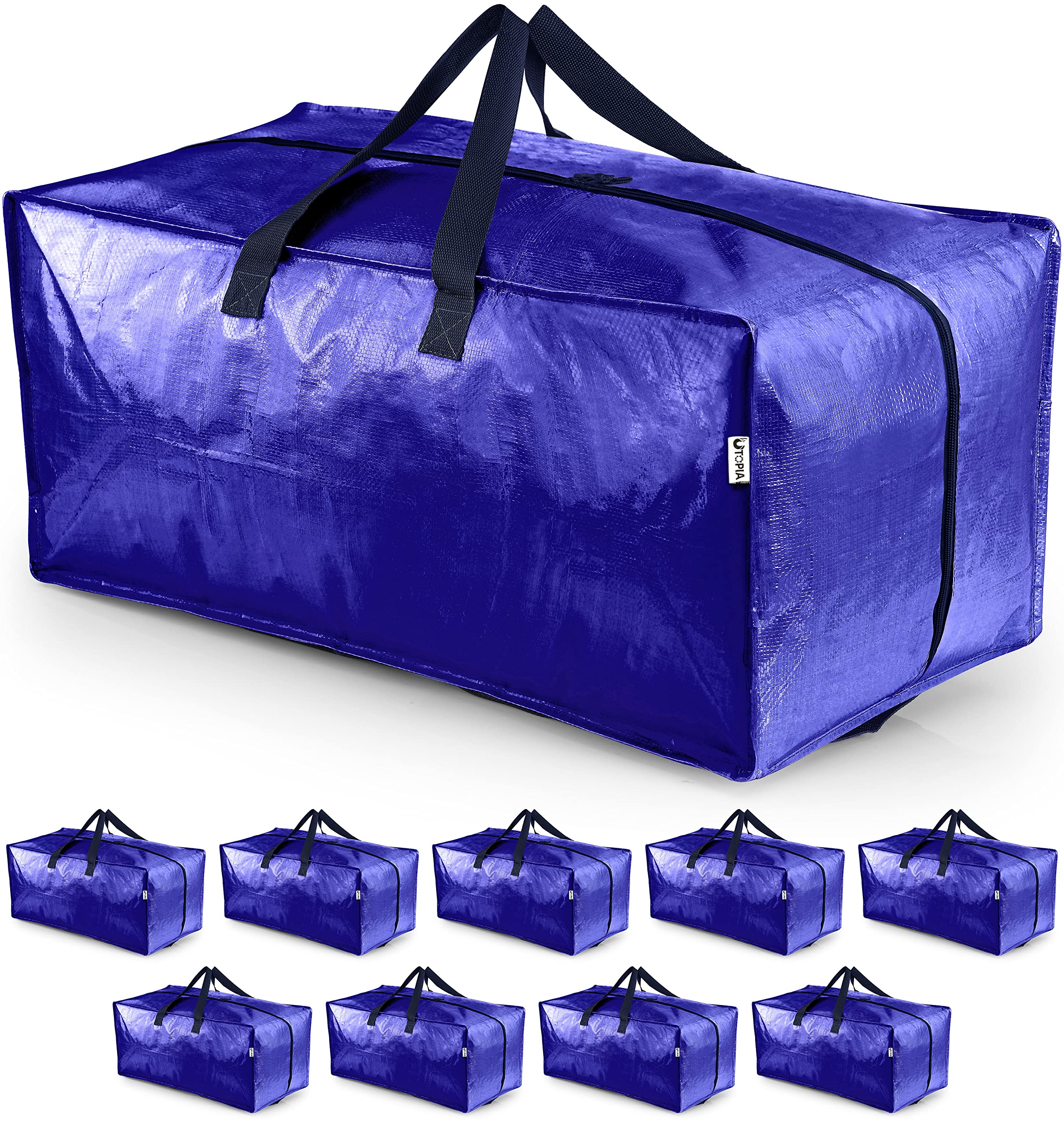 Utopia Home Extra Large Moving Bags, Heavy Duty Storage Bags with Zipper, Strong Handles for Packaging, Moving and Storing (10 Pack, Blue)