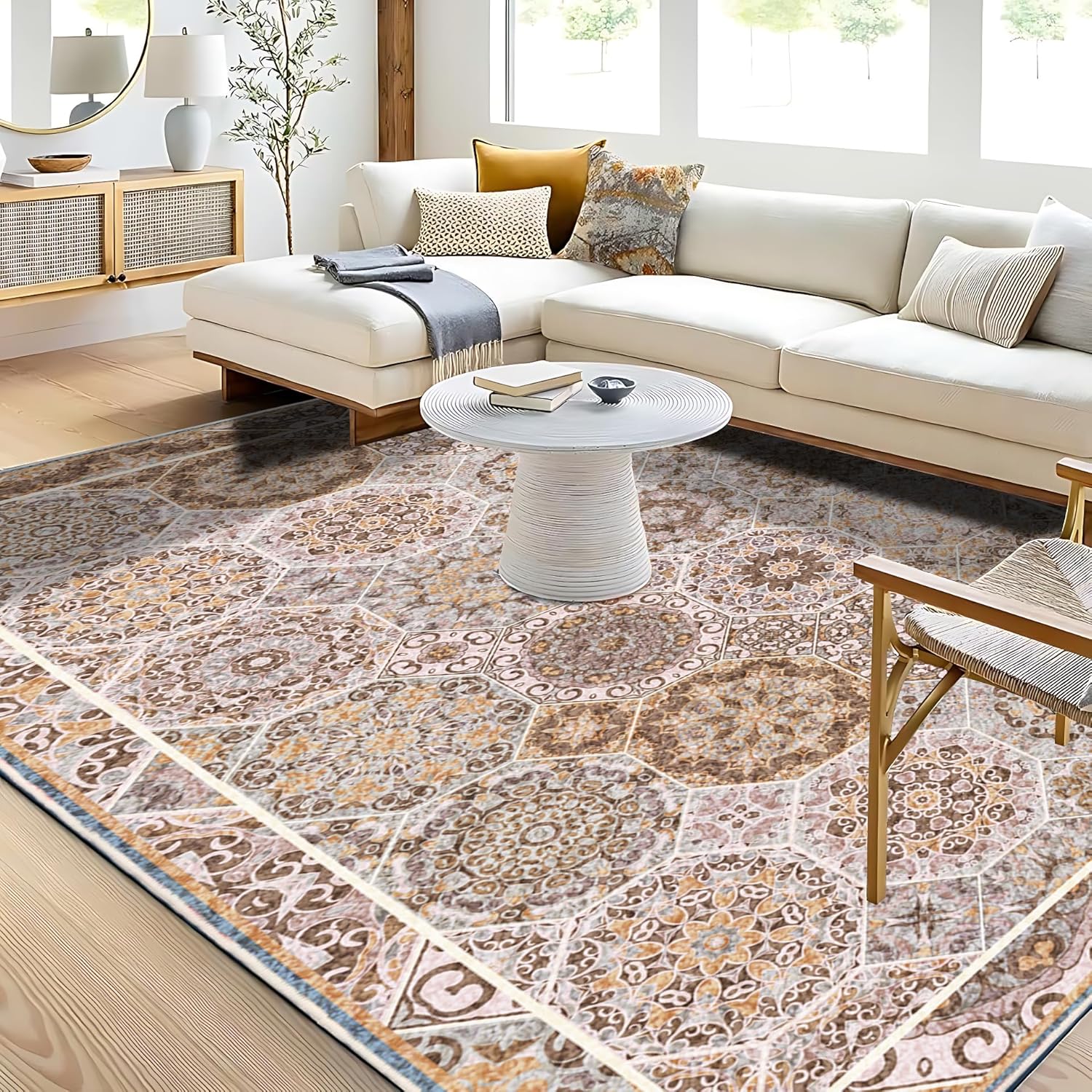 (DIFFERENT COLOR) Moroccan Trellis Area Rug, 5'x8' Washable Living Room Rug Ultra-Thin Indoor Non-Slip, Large Oriental Accent Throw Soft Carpet for Bedroom Office Kitchen Dining Room Rug Decor(Grey 5X8FT) 5'x8' Grey