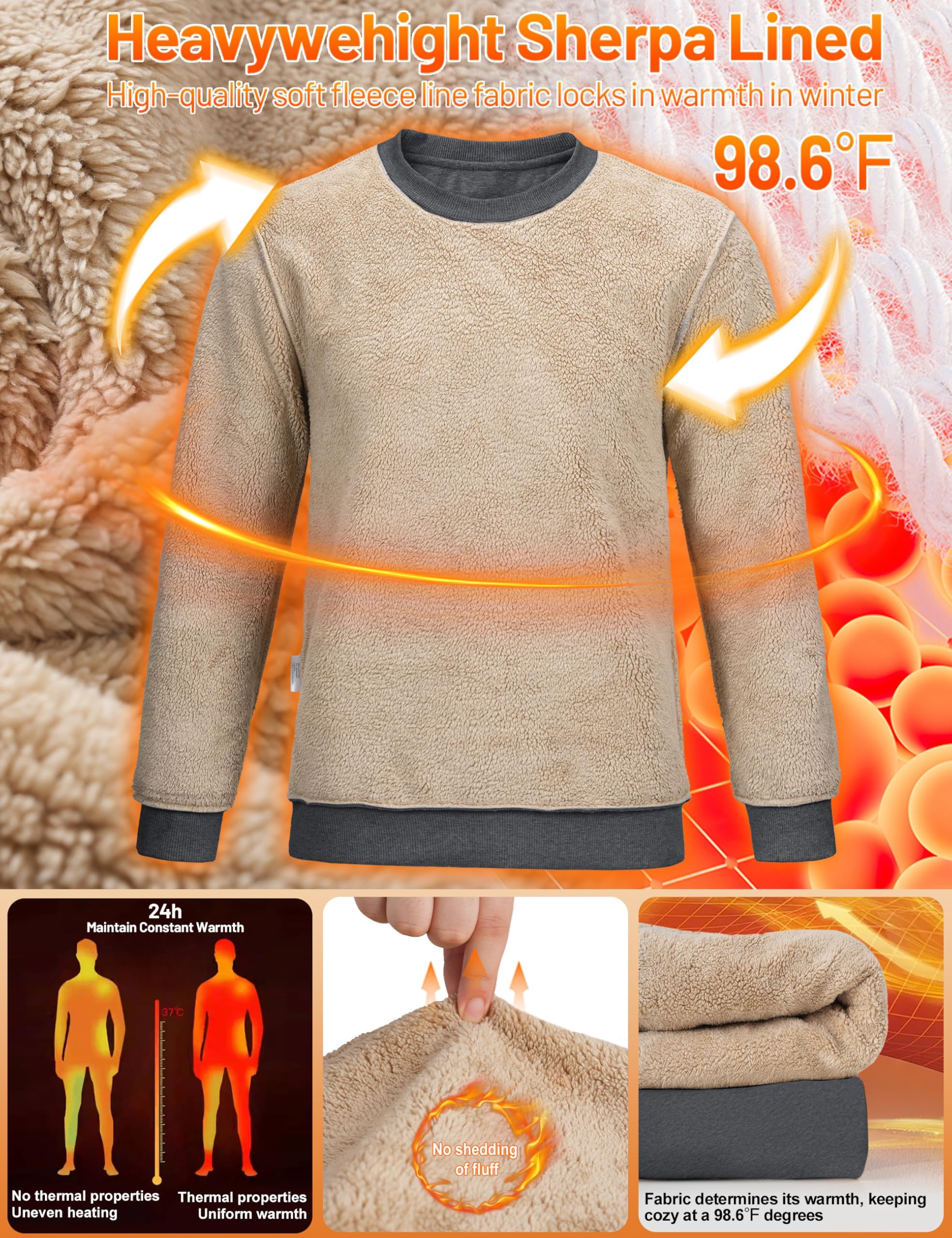 TACVASEN Herren Warme Fleece Pullover Sweatshirts Winter Langarm Shirts mit Fleecefutter