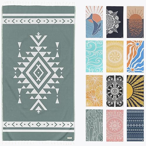 Toalla de playa turca sin arena (37 x 67), toalla de baño de secado rápido, manta de playa de gran tamaño, ligera para viajes, hecha con 100%