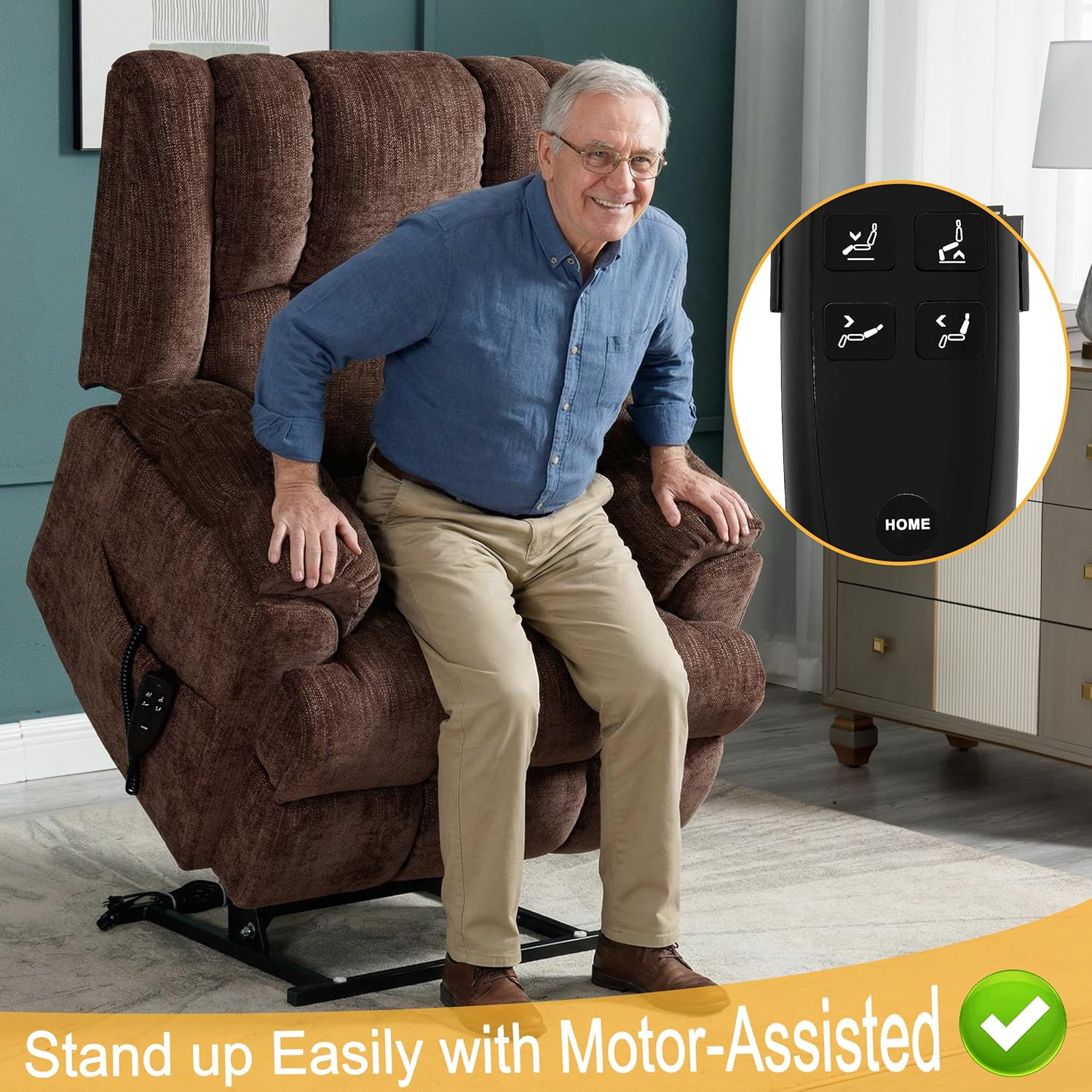 Trustyue Dual Motor Power Lift Recliner Chair with Lay Flat, Full-Body Vibration & Lumbar Heating - Lift Assist Chair for Elderly, Electric Recliner with Massage and Heat, Easy Assembly Brown