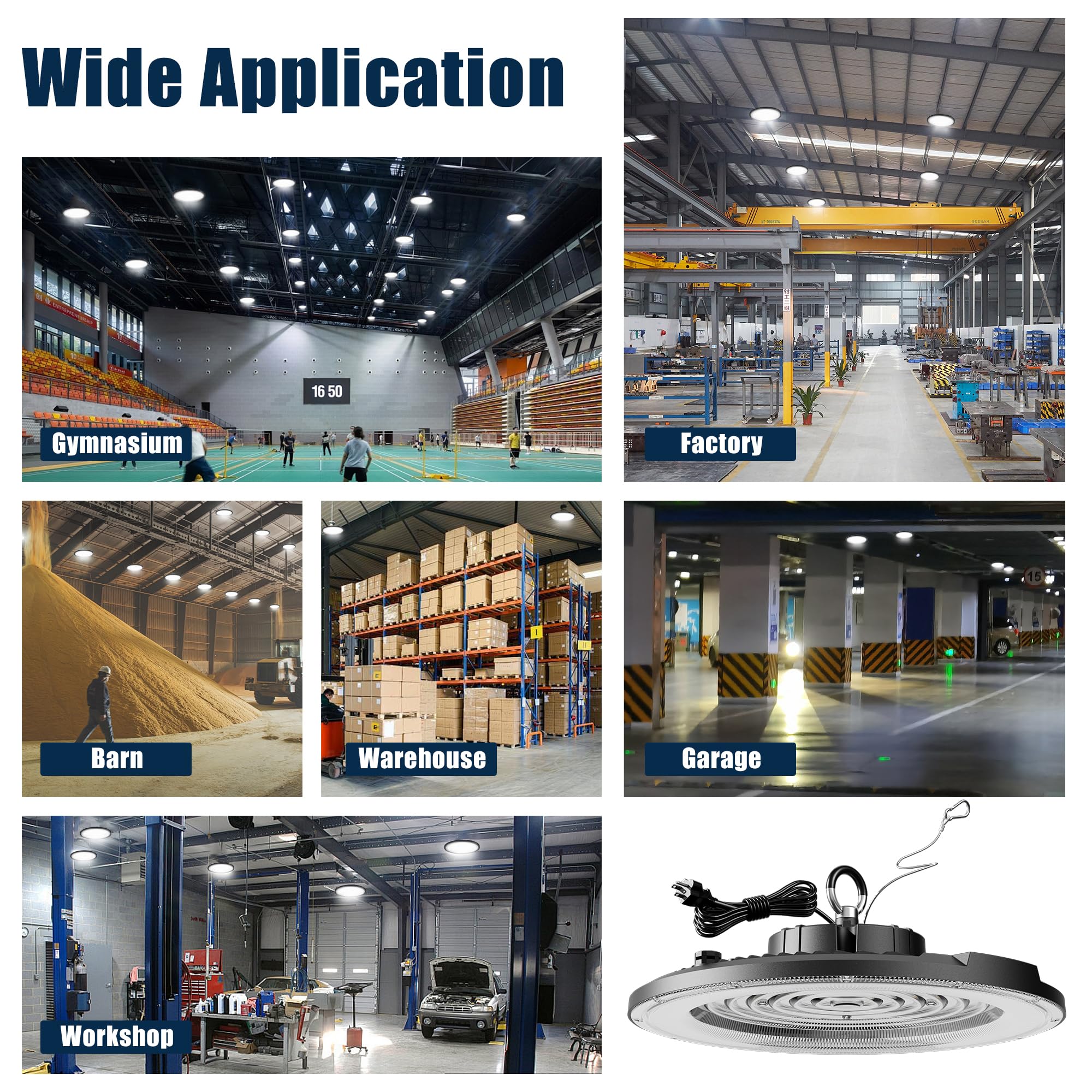 UFO LED High Bay Light 200W 30000LM 5000K AC100-277V UFO High Bay LED Shop Light with Plug Alternative — view 4