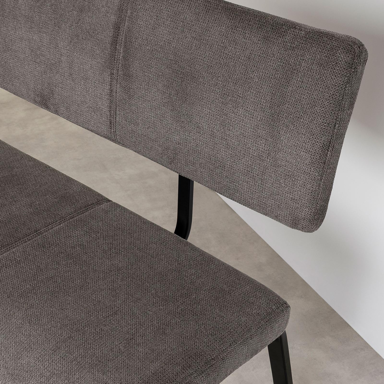 IDIMEX Banc Design Vilas siège avec 3 Places, Banquette avec Dossier, revêtement en Tissu Gris foncé et piètement en métal laqué Noir
