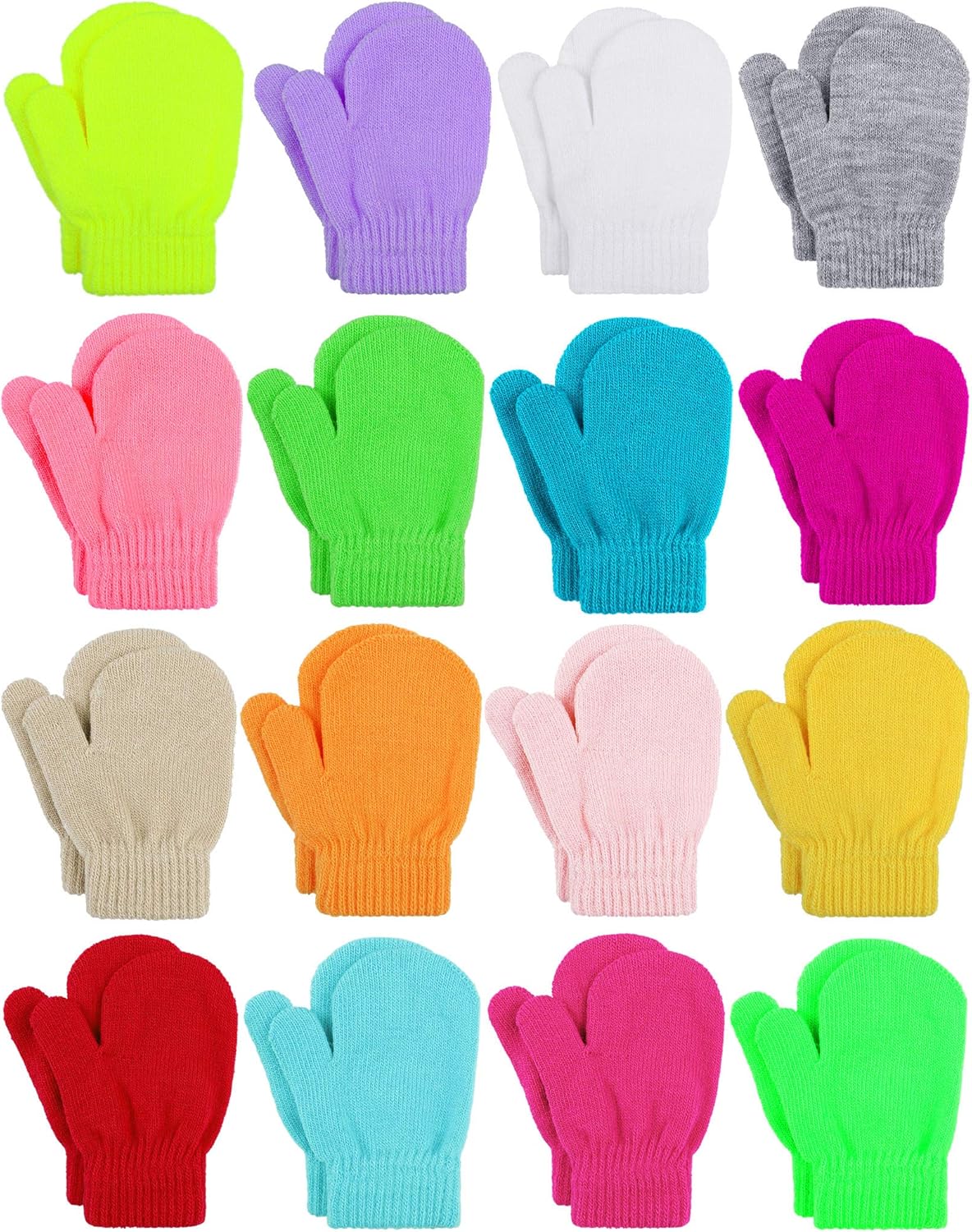 Cooraby 16 Pairs Toddler Gloves Magic Stretch Winter Mittens Soft Warm Unisex Baby Knitted Gloves