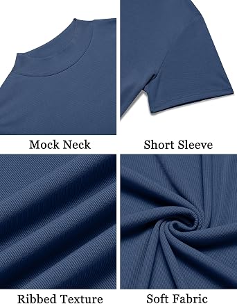 COOFANDY Mens Mock Turtleneck Shirts Short Sleeve Casual Basic T-Shirts Ribbed Solid Pullover Tops