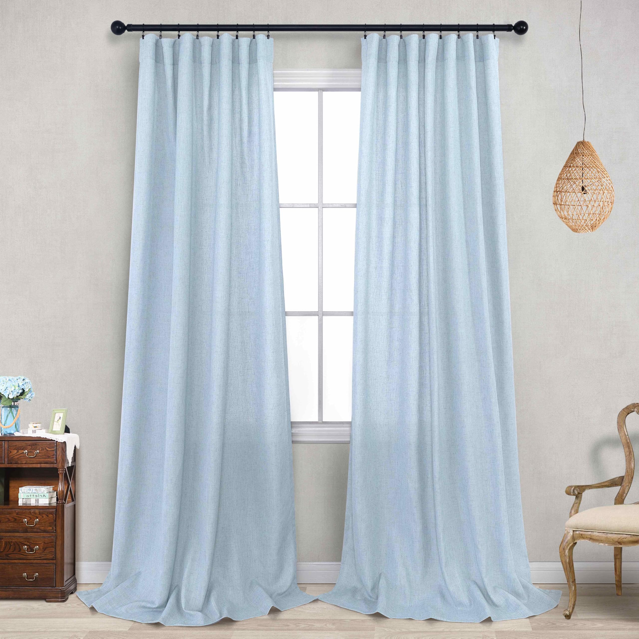 Blue Curtains 96 Inch Length for Living Room Girls Bedroom Rod Pocket Set 2 Panels Modern Country Cozy Decor Flax Linen Light Blue Semi Sheer Curtain Drapes for Kids Room 96 Inches Long Baby Sky Blue