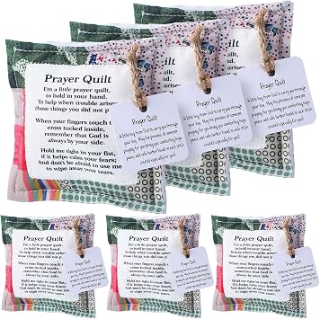 Fanfanwin 6 Pcs Mini Prayer Quilt with Cross Inside, Pocket Scripture