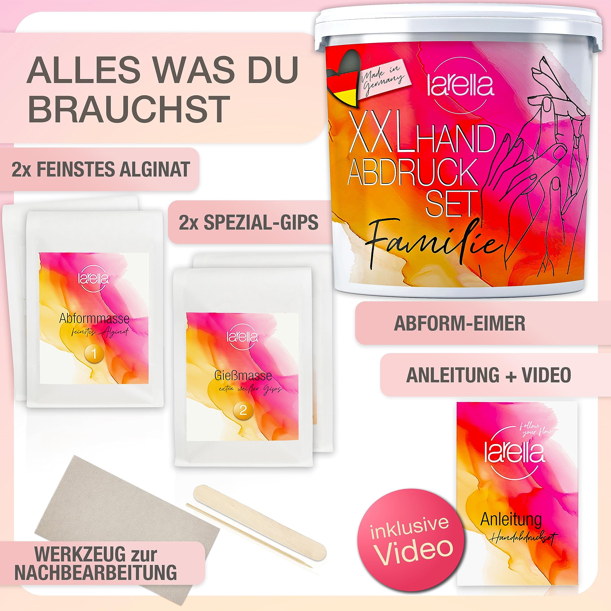 XXL Handabdruck Set Familie - Muttertagsgeschenke für Mama - Familien-Geschenke - Geschenk für die ganze Familie - 3D Handabdruck-Set - Personalisierte Geschenke für Familien