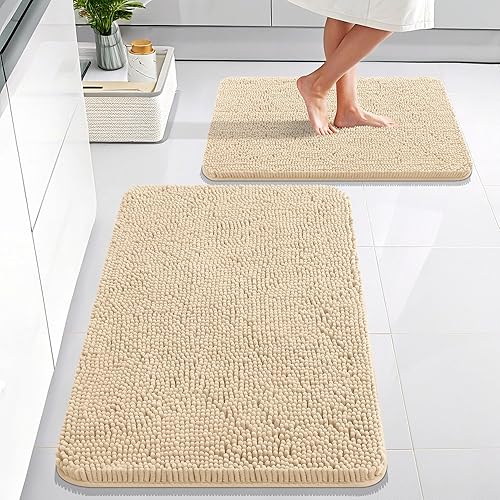 Miniatura 87 de OLANLY Juego de 2 alfombras de baño, tapetes de baño de felpilla suave y absorbente y tapete para inodoro con contorno en forma de U, alfombra de