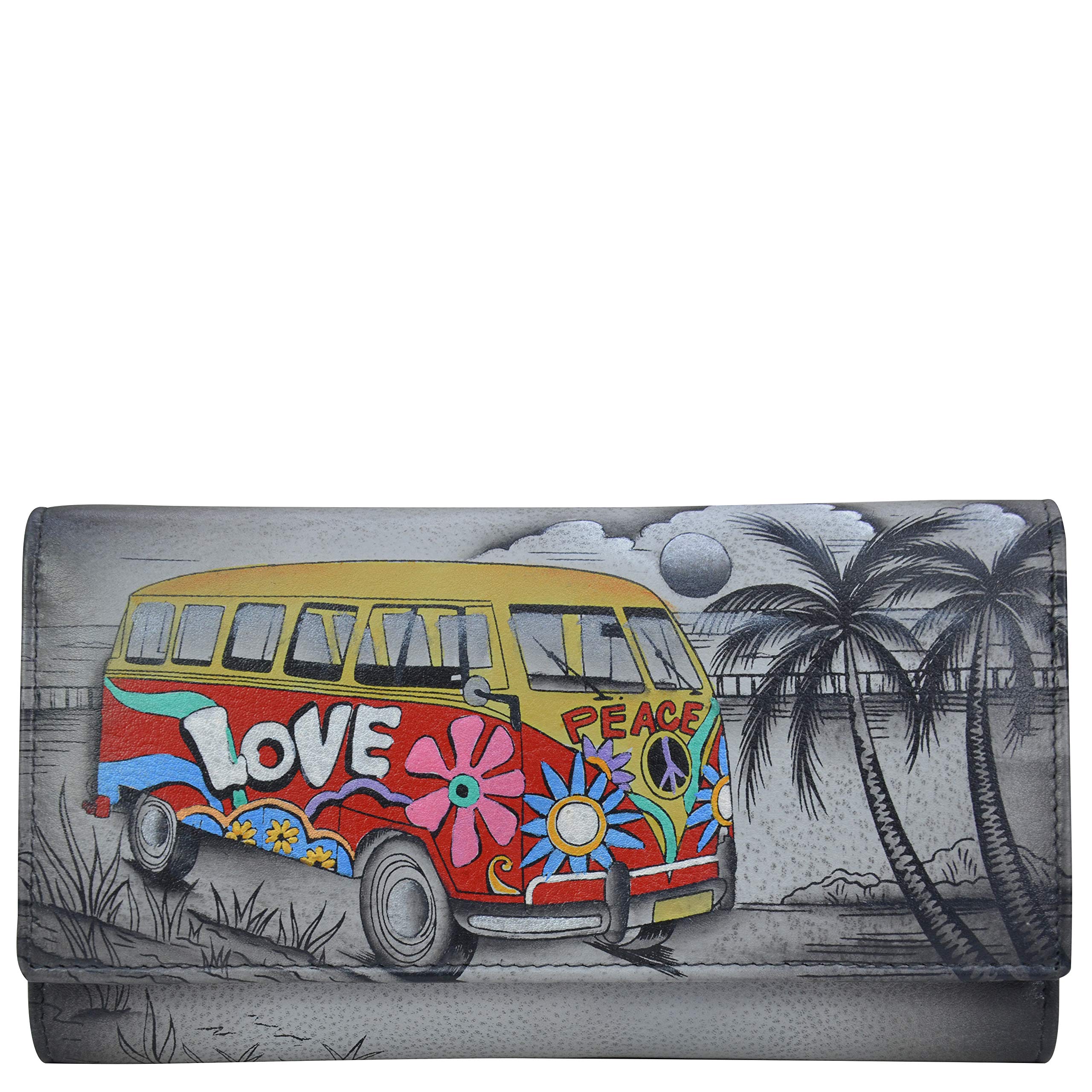 Cartera organizadora de cuero pintado a mano para mujer, happy camper