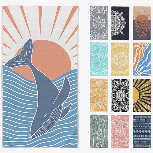 FESHKA Toalla de playa turca sin arena (37 x 67), toalla de baño de secado rápido, manta de playa de gran tamaño, ligera para viajes, fabricada con