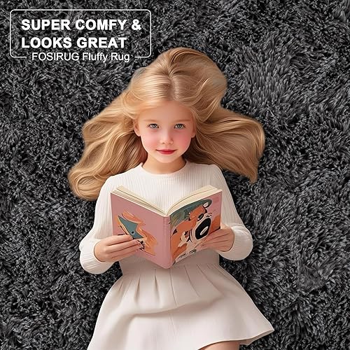 Miniatura 6 de Fosirug 5x8 Alfombras lavables a máquina para dormitorio y sala de estar, alfombra de pelo mullido suave gris, alfombras de suelo interior para