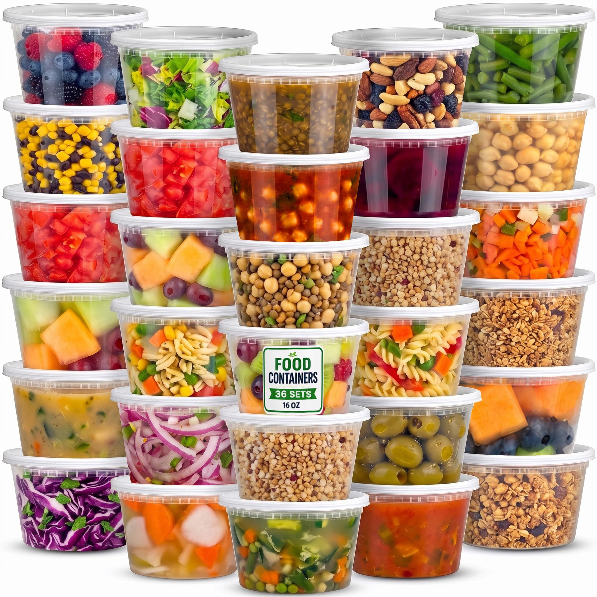 JoyServe Deli Lebensmittelbehälter mit Deckel, luftdichte Kunststoff-Lebensmittelaufbewahrung für Mitnehmen, Mahlzeitvorbereitung, To-Go, Suppe, Gefrierbehälter mit 36 Deckeln, BPA-frei,