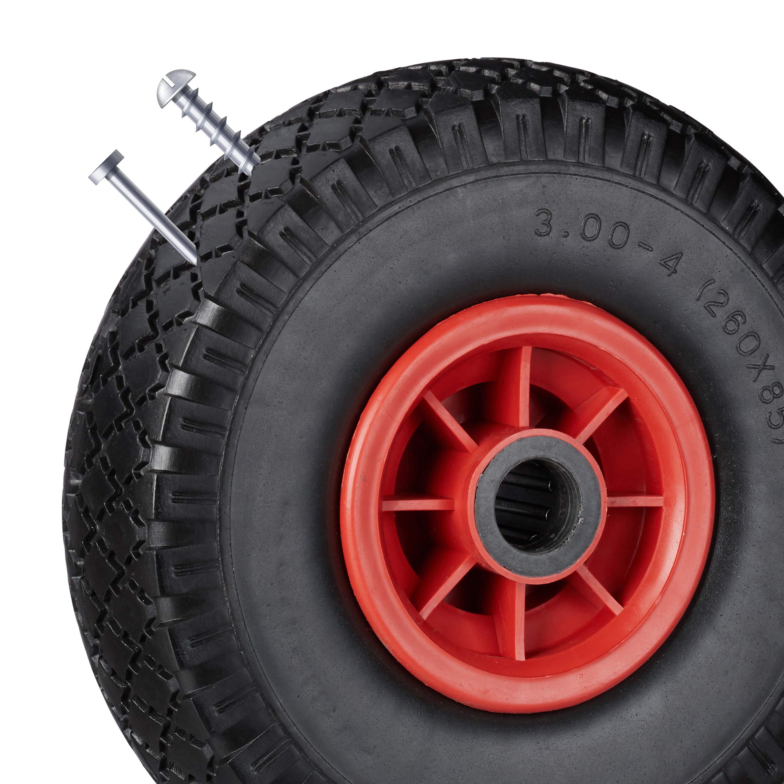 relaxdays, Nero-Rosso Set di 2 Ruote per Carriola, Pneumatici di Gomma Piena Antipanne, Asse 25mm, max.80 kg, 260x85mm