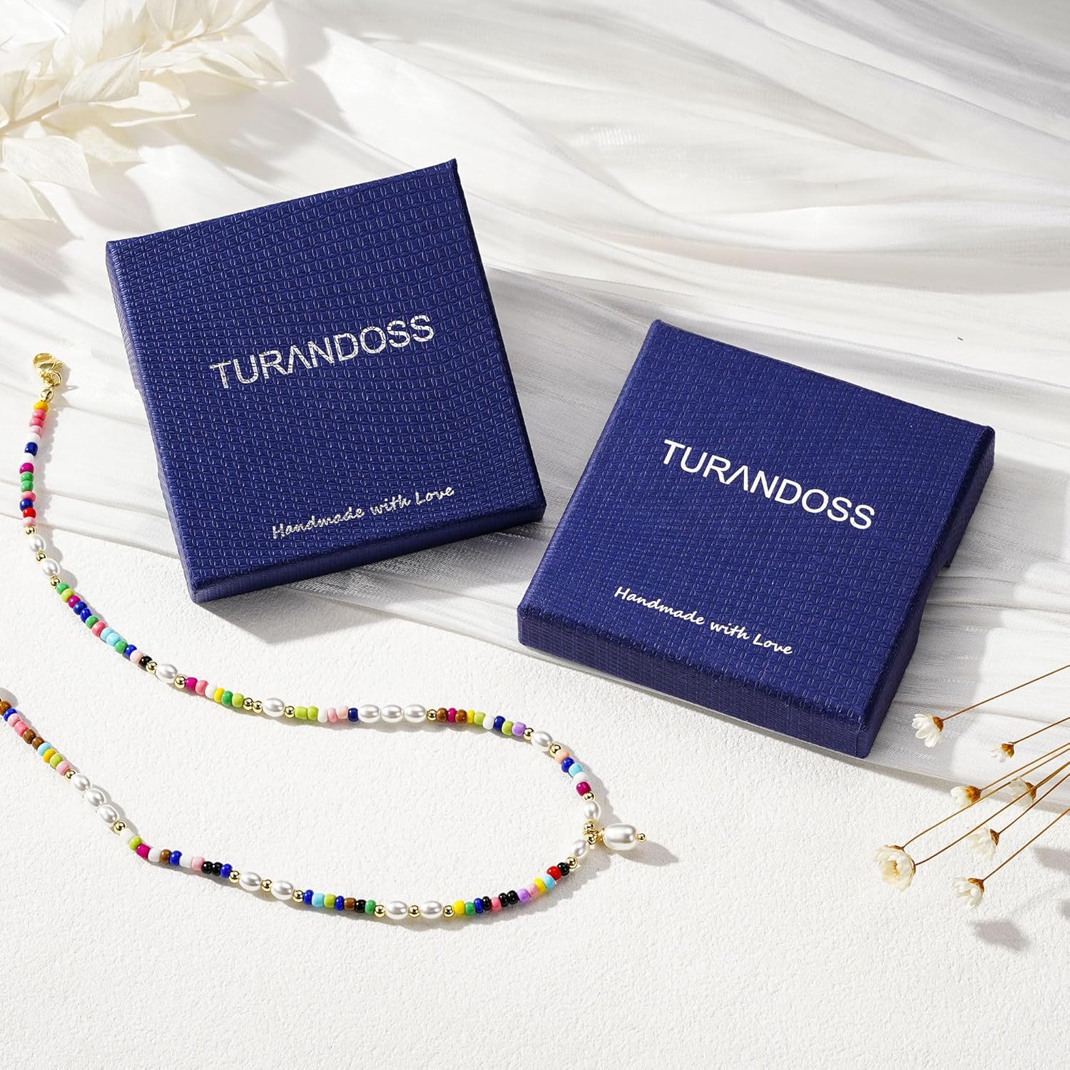 Turandoss Colorful Beaded Necklaces for Women Girls - Dainty 14K Gold Plated Beaded Choker Necklaces Colorful Gemstone Necklace Boho Heart Pearl Cherry Pendant Necklace for Women Girls Christmas Gifts - Image 7