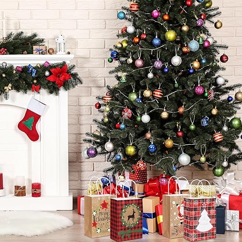 Miniatura 6 de Resholder 200 bolsas de regalo de papel kraft de Navidad a granel con asas, bolsas de regalo de Navidad reutilizables para regalos de Navidad,