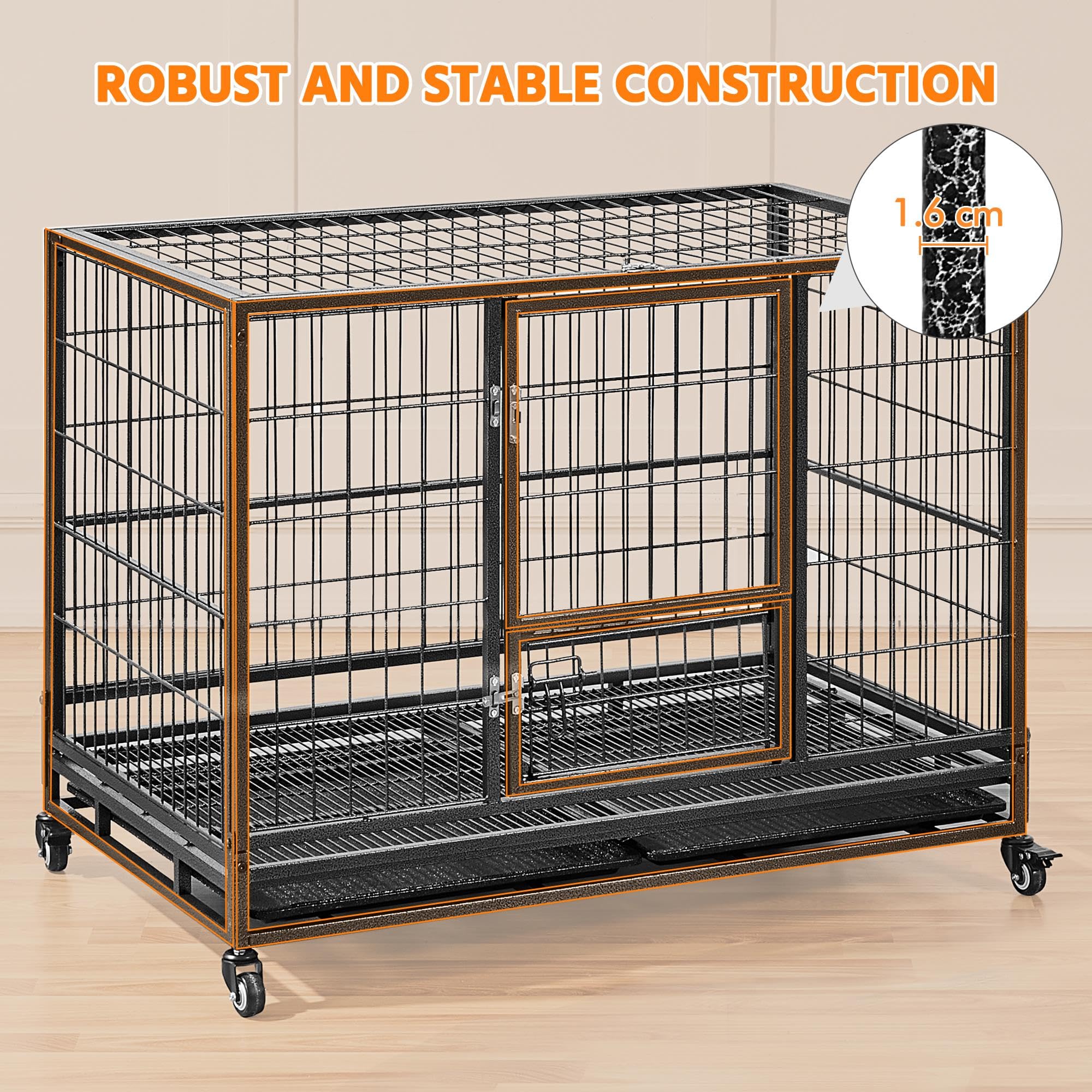 Yaheetech Gabbia per Cani Kennel Pieghevole 106 x 65 x 81 cm in Metallo Grande Tetto Apribile Medio con Ruote e Chiavistello Due Vassoi Rimovibili Sportello Nero