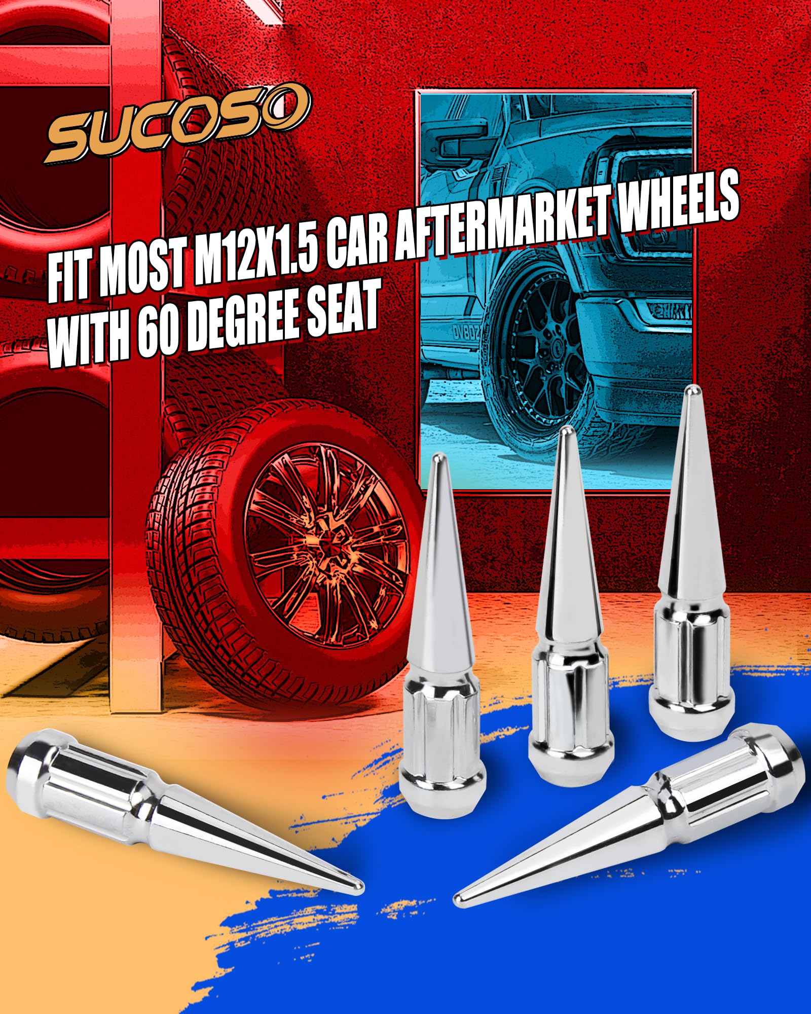 M12x15 Spike Lug Nuts For Toyota Camry Honda Civic