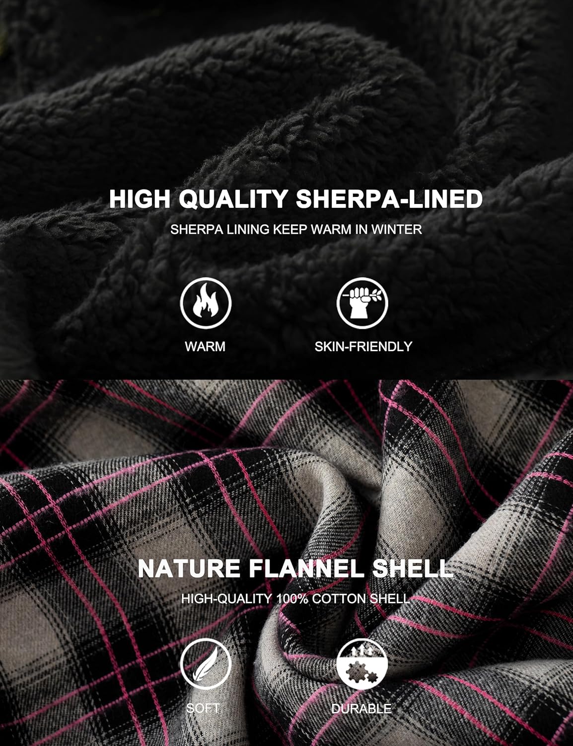 Men's Flannel Plaid Hooded Jackets Full Zip Sherpa Fleece Lined Hoodies Fashion Warm Coat - Image 6