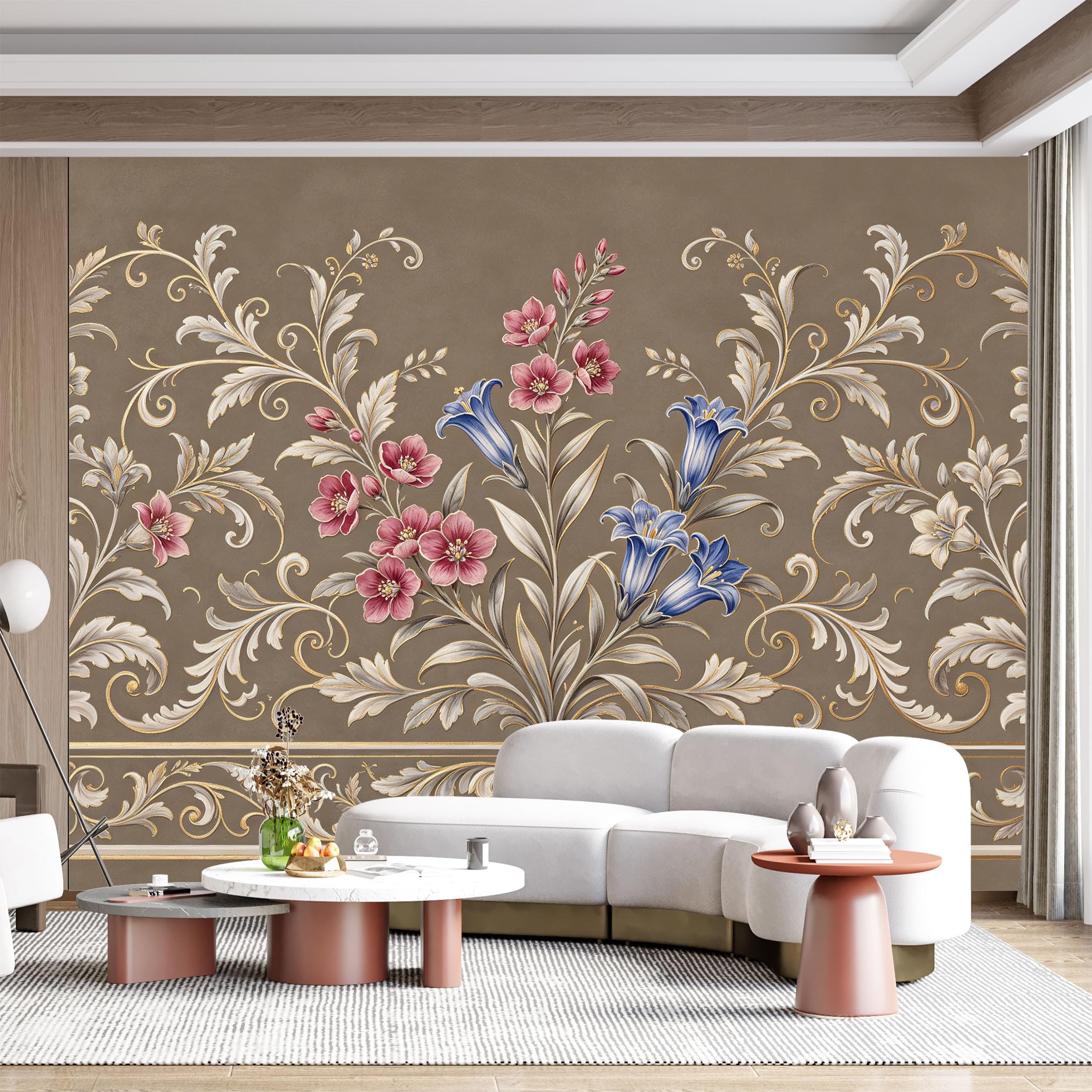Custom Size Wall Mural Floral Botanical Swirl Victorian Ornate Scrollwork Oil Painting SelfAdhesive Wall Fabric Removable for Home Office Decor