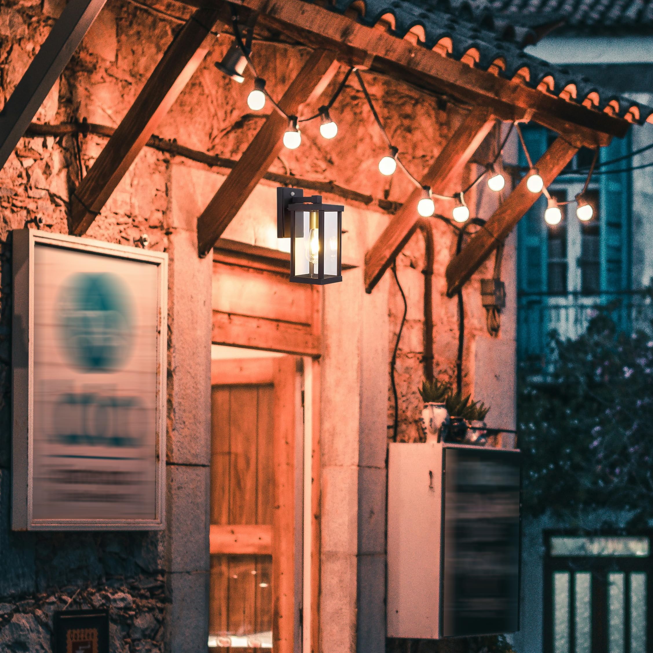 Dusk-to-Dawn Außen IP65 Wasserdicht Wandleuchten, Aluminium Aussen Wandlampe, 1,8m Kabel mit Stecker, E27, Max. 60W Wandleuchte für Garten Garage Sportplatz