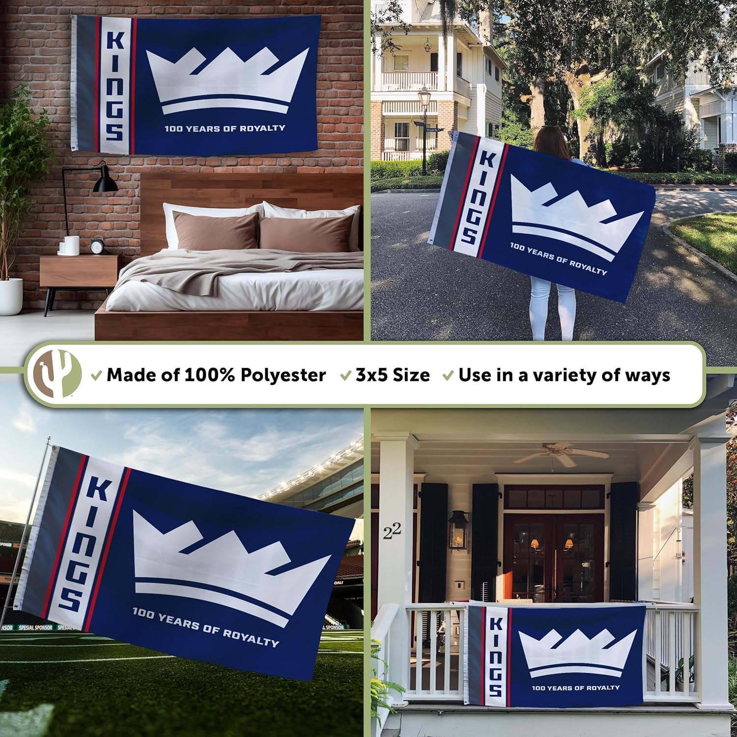 Desert Cactus Sacramento Kings Flag NBA 100% Polyester Indoor Outdoor 3x5 feet National Basketball Association Team Flags (Flag City Edition 2023 A)