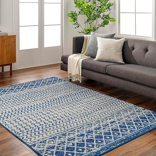 Livabliss Chester Boho Moroccan Area Rug 7'10" x 10'3", Royal Blue
