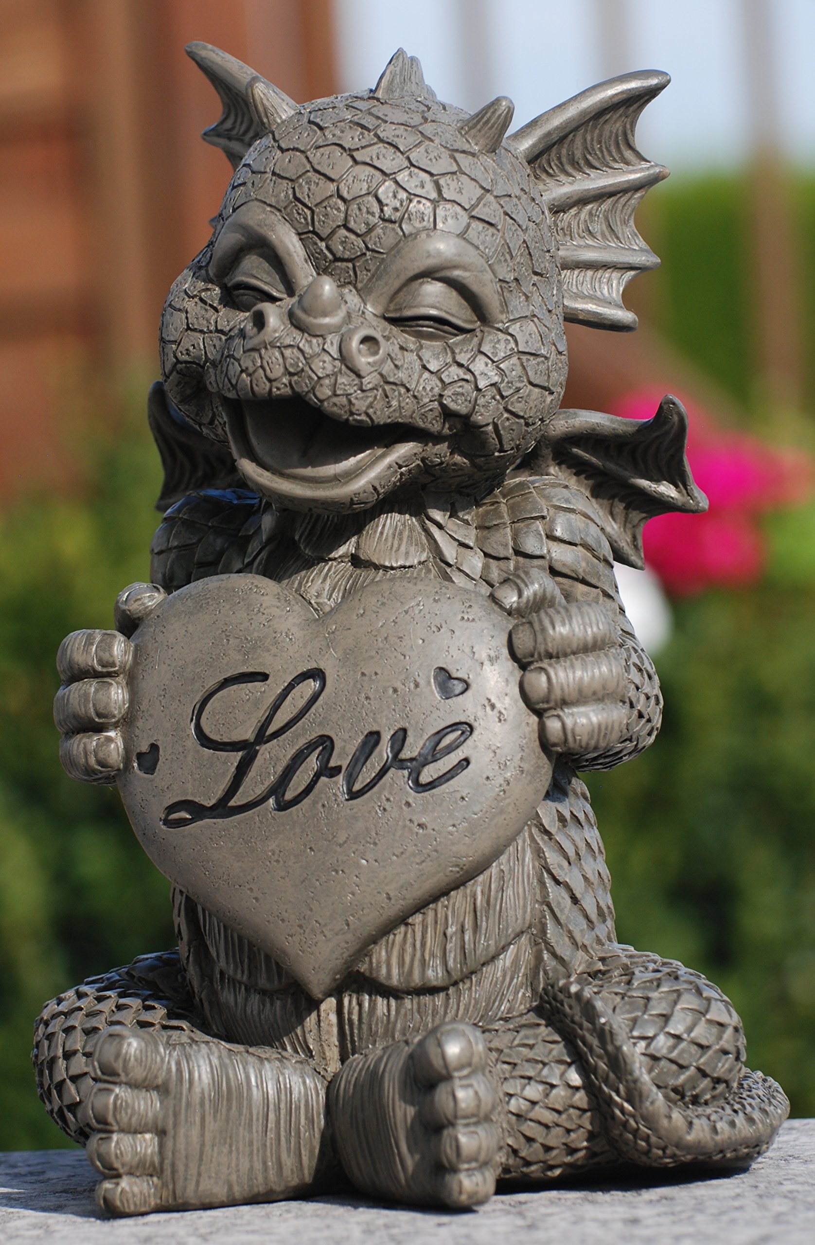 Gartendrache 'First Love' – Figur Aus Polyresin, 28x24 Cm, Handbemalt – Wetterfest Für Garten & Balkon