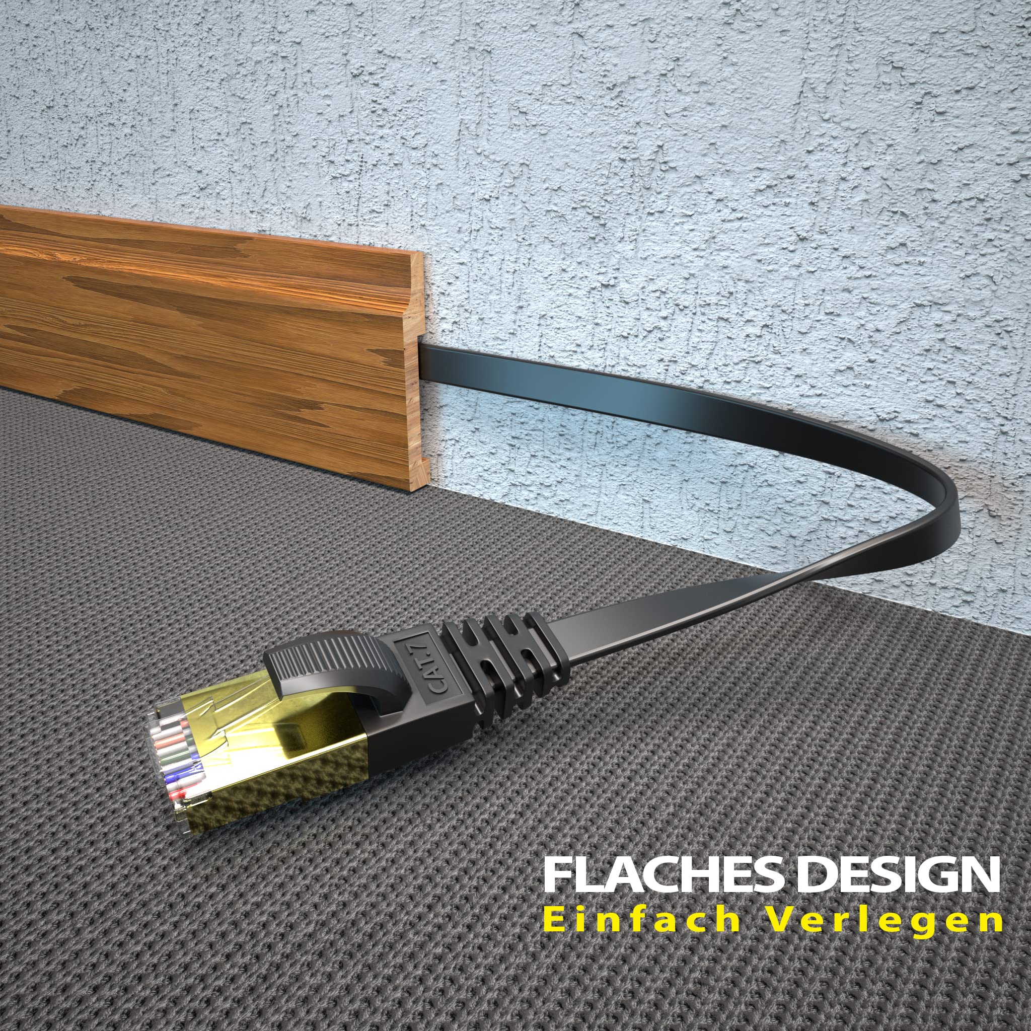 KASIMO Cat 7 Ethernet-Kabel, Gigabit-LAN-Netzwerkkabel, RJ45, High-Speed, flach, Ethernet-Kabel, 10 Gbit/s, 600 MHz/s, STP, kompatibel mit PC, Spielekonsole, PS4, PS5, Switch, Modem, Smart TV,