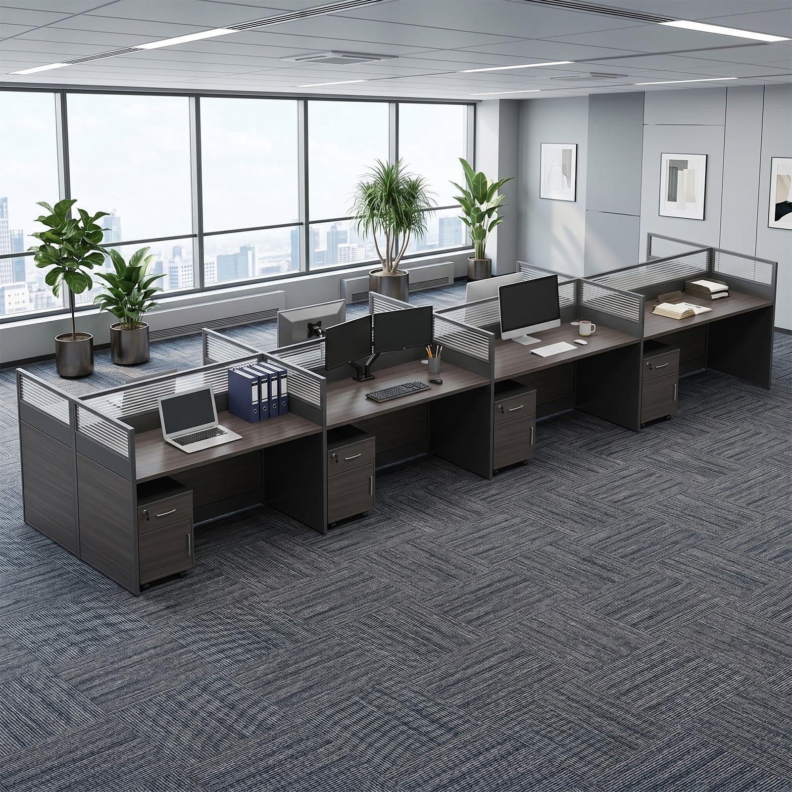 Mesa De Oficina Modular con Paneles Separadores Y Gestión De Cables, Mesa para Ordenador Oficina para Oficinas Abiertas, Call Centers Y Coworking(with Cabinet,D8 Person)