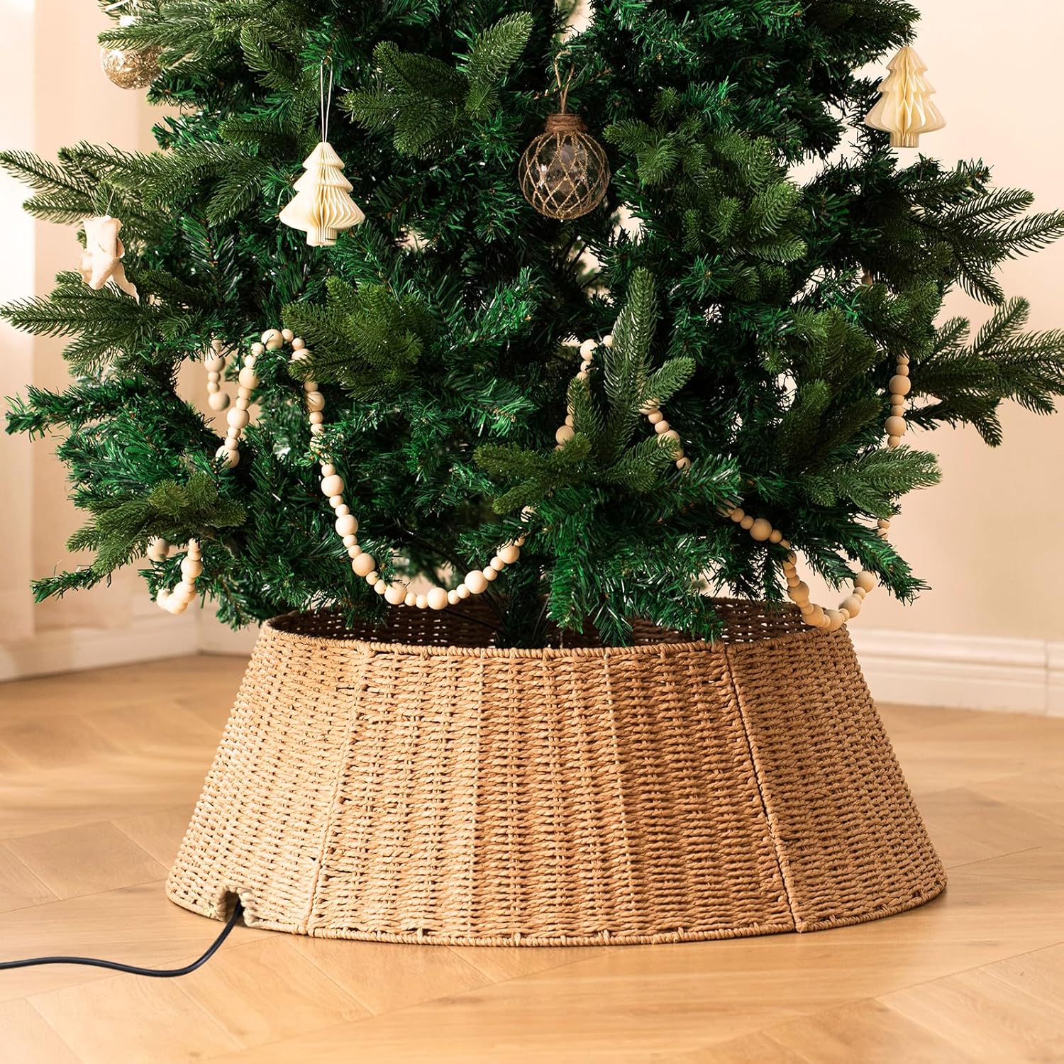 Rustic Farmhouse Christmas Tree Collar - Holiday Decorations - Natural Woven Wicker Tree Base Cover, Basket Ring for Artificial Trees, Stable & Odorless-28inch