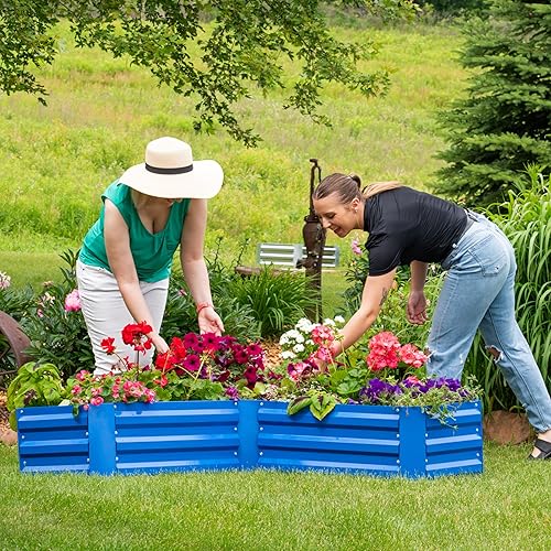 Miniatura 250 de Sunnydaze Cama de jardín de metal elevada de 11.75 pulgadas de alto, cama de jardín elevada galvanizada para exteriores para verduras y flores